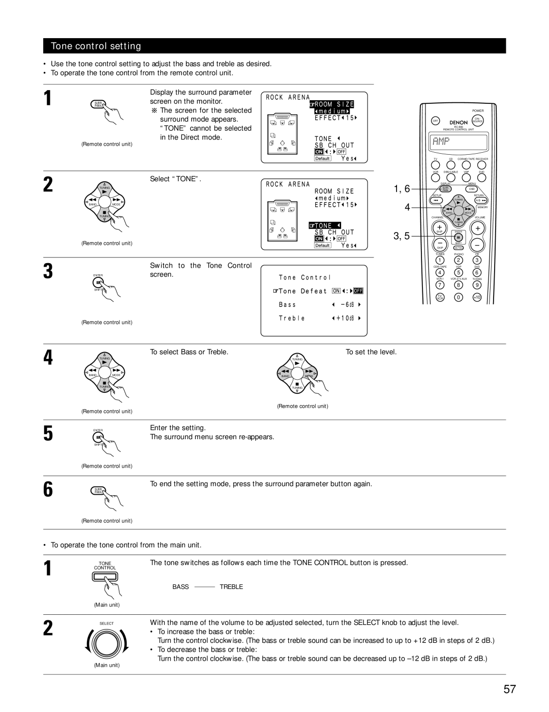 Denon AVR-3802 manual Tone control setting 