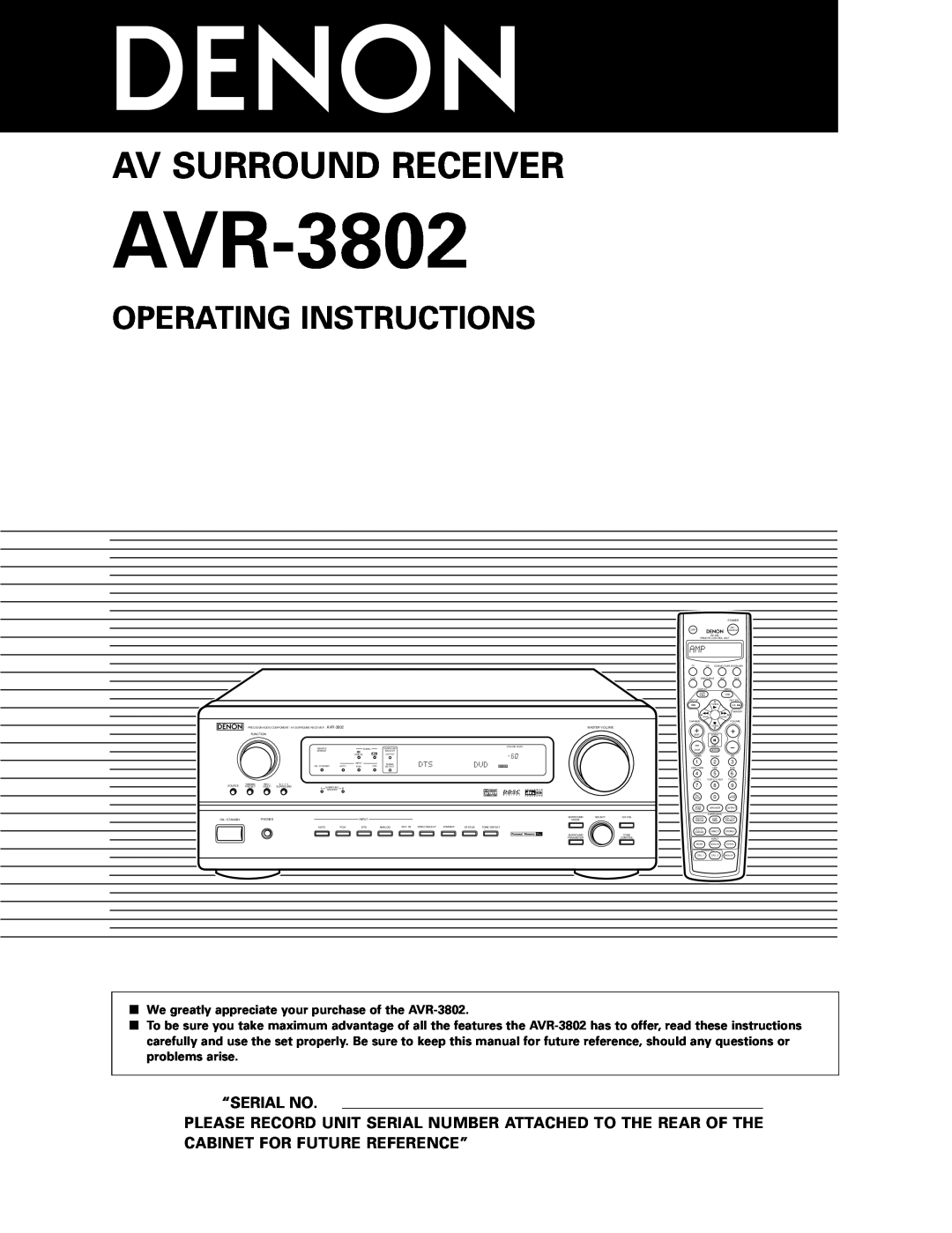 Denon AVR-3802 manual Operating Instructions, “Serial No, Av Surround Receiver 
