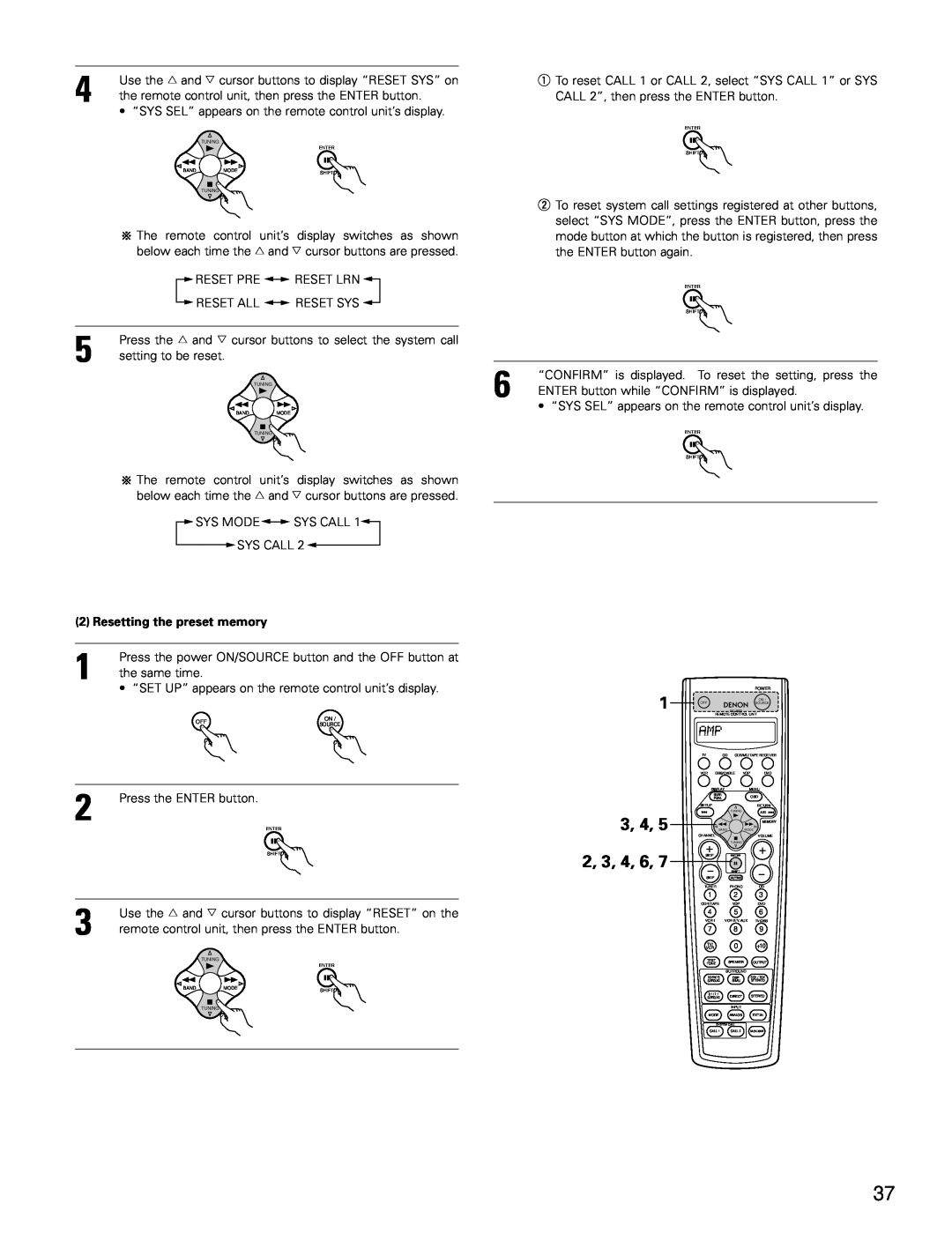 Denon AVR-3802 manual 3, 4, Resetting the preset memory 