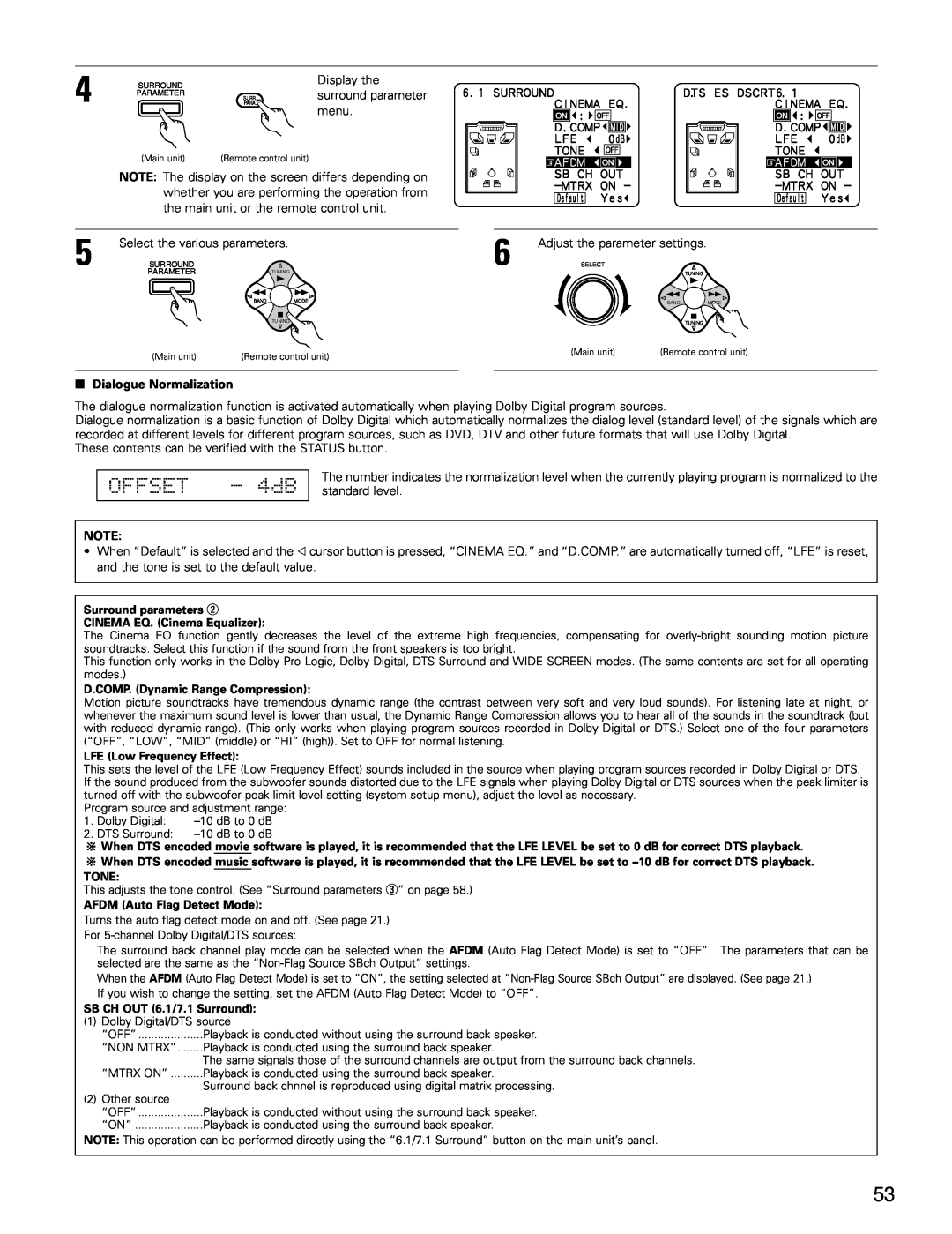 Denon AVR-3802 manual OFFSET - 4dB, 2Dialogue Normalization 