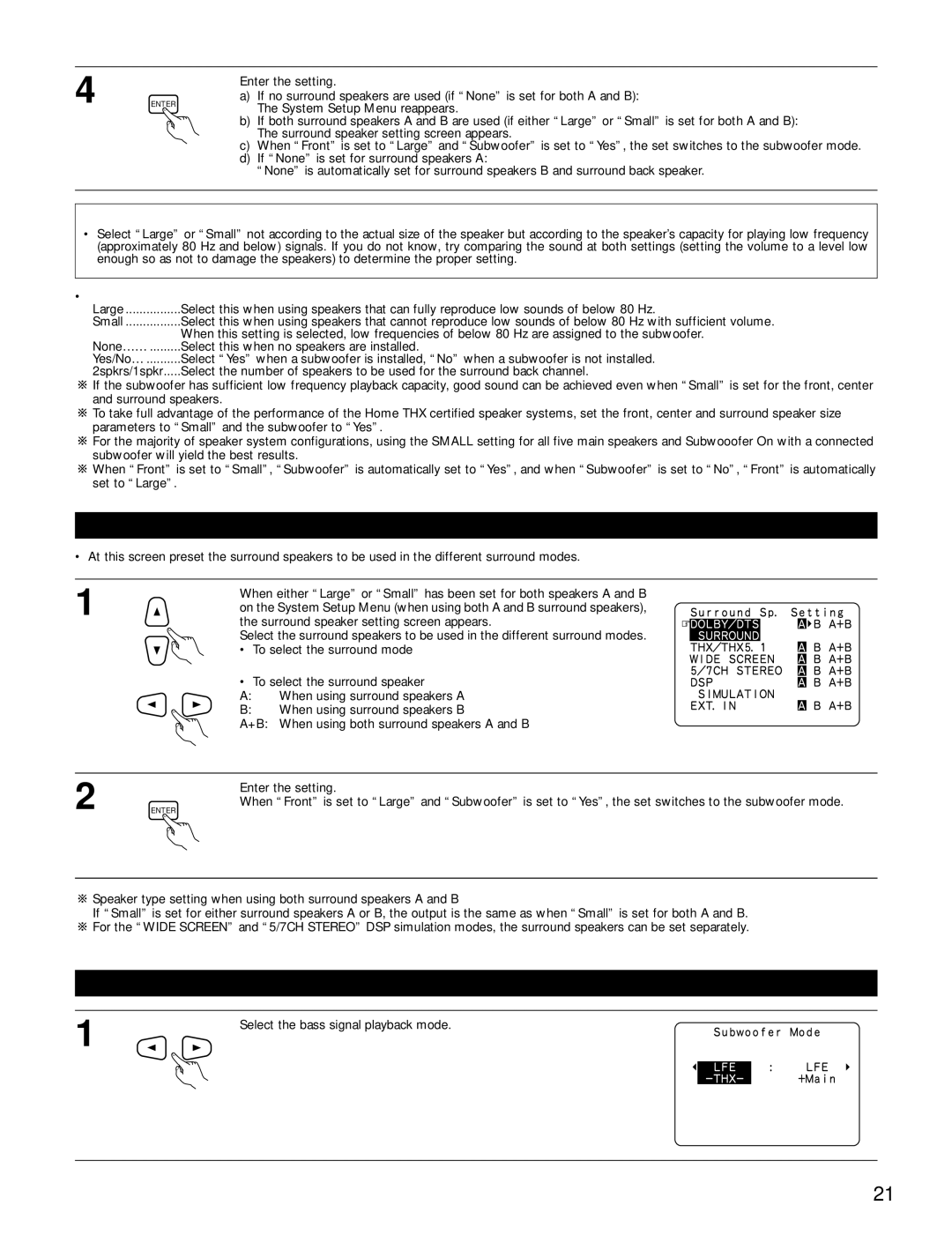 Denon AVR-4800 manual Setting the Subwoofer mode, Enter the setting, System Setup Menu reappears, Parameters 