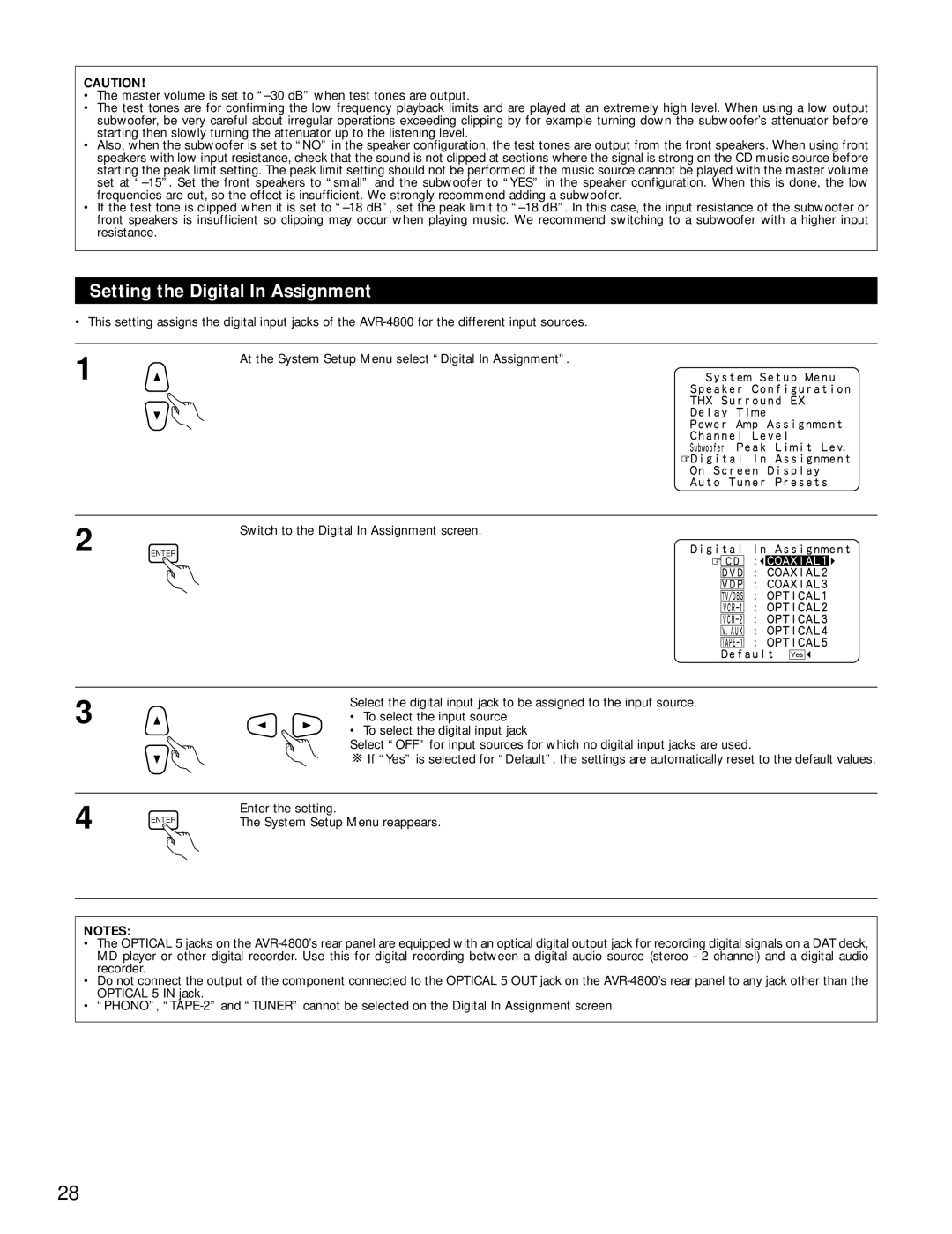 Denon AVR-4800 manual Setting the Digital In Assignment, To select the input source, To select the digital input jack 