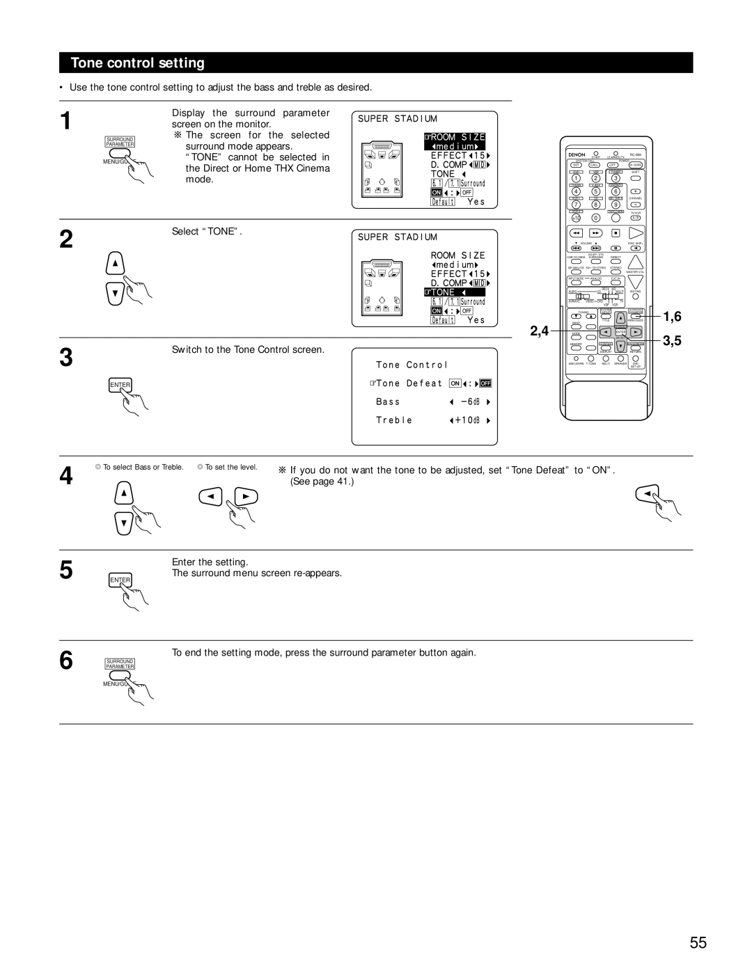 Denon AVR-4800 manual Tone control setting 