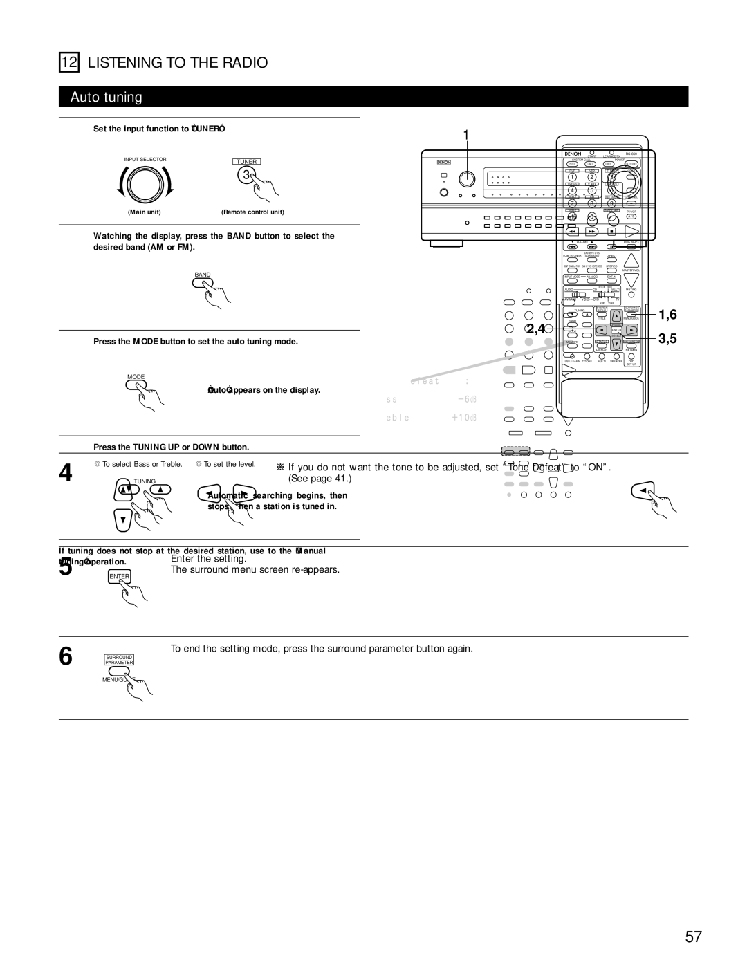 Denon AVR-4800 manual Listening to the Radio, Auto tuning, Manual tuning 