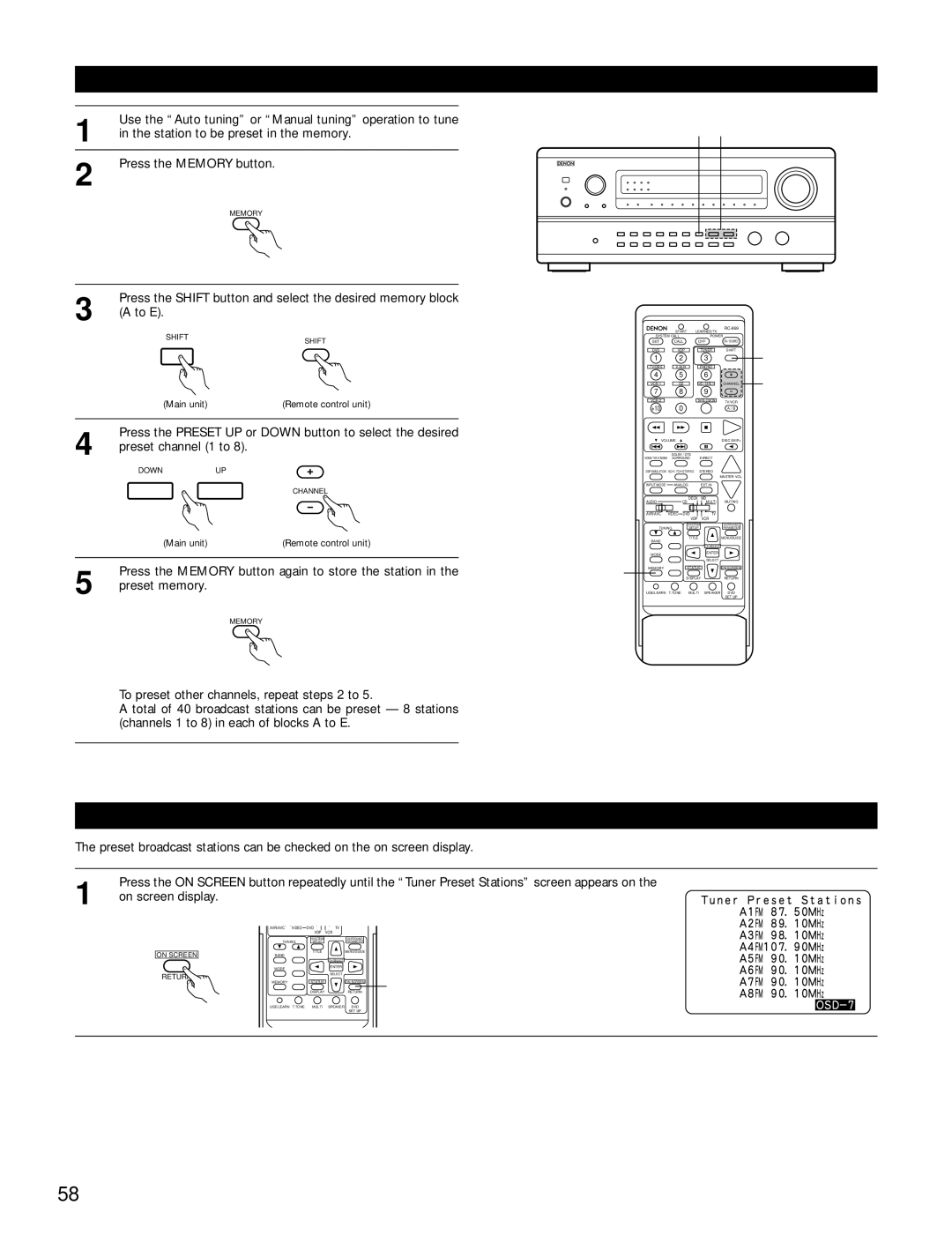 Denon AVR-4800 manual Checking the preset stations 