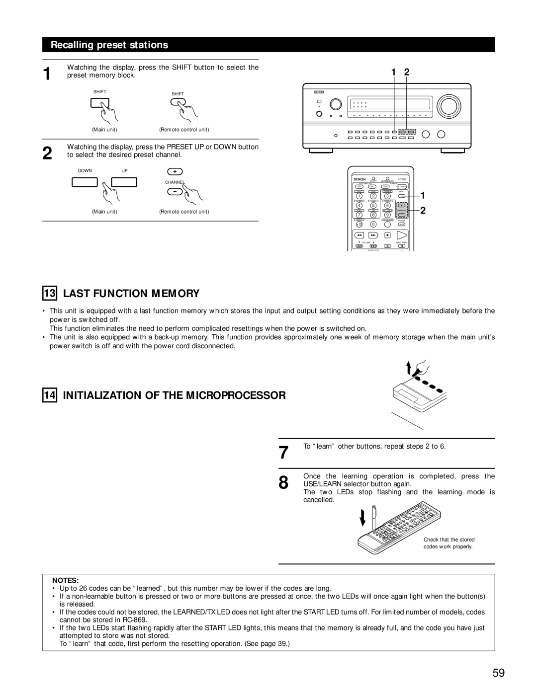 Denon AVR-4800 manual Last Function Memory, Initialization of the Microprocessor, Recalling preset stations 