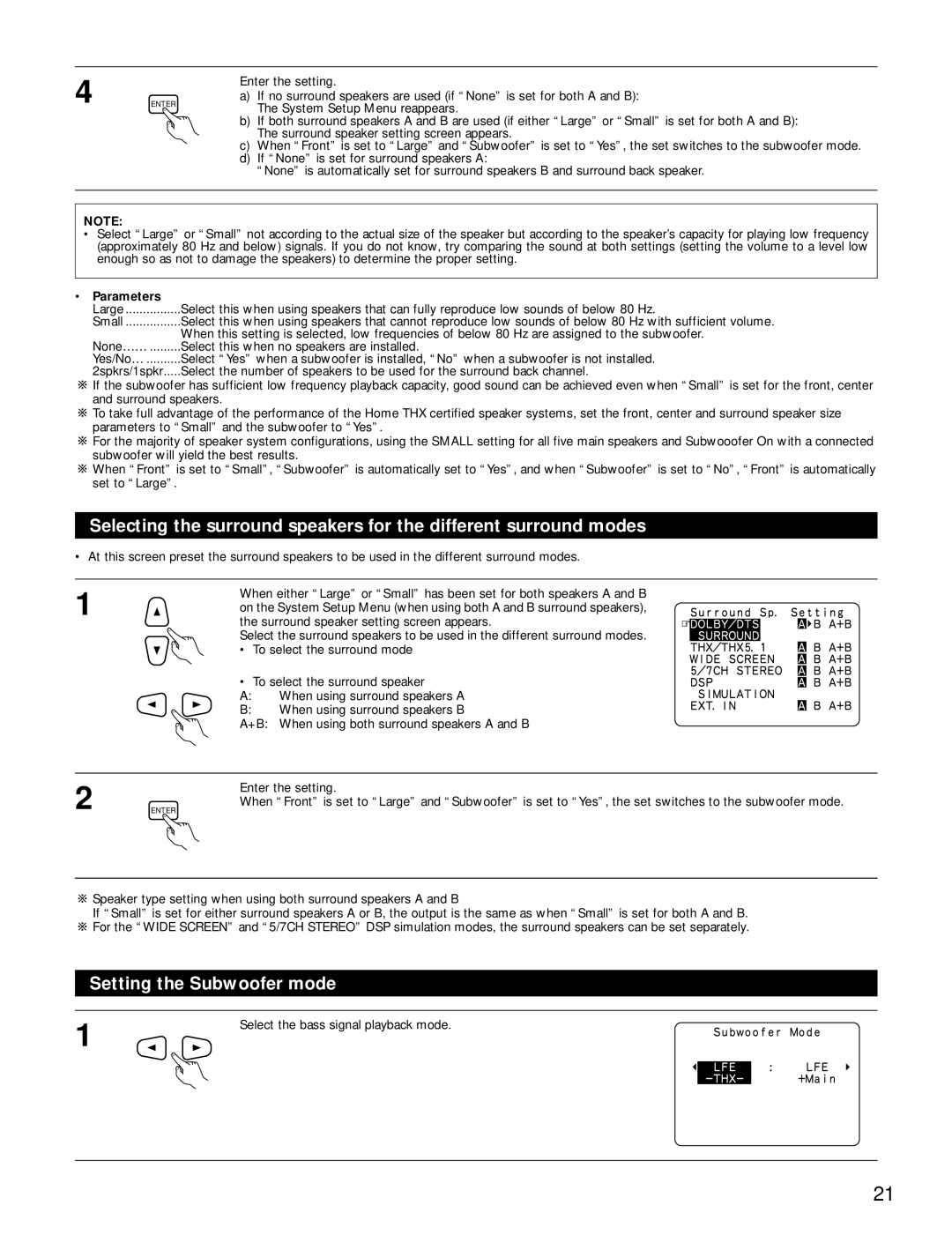 Denon AVR-4800 manual Setting the Subwoofer mode, •Parameters 