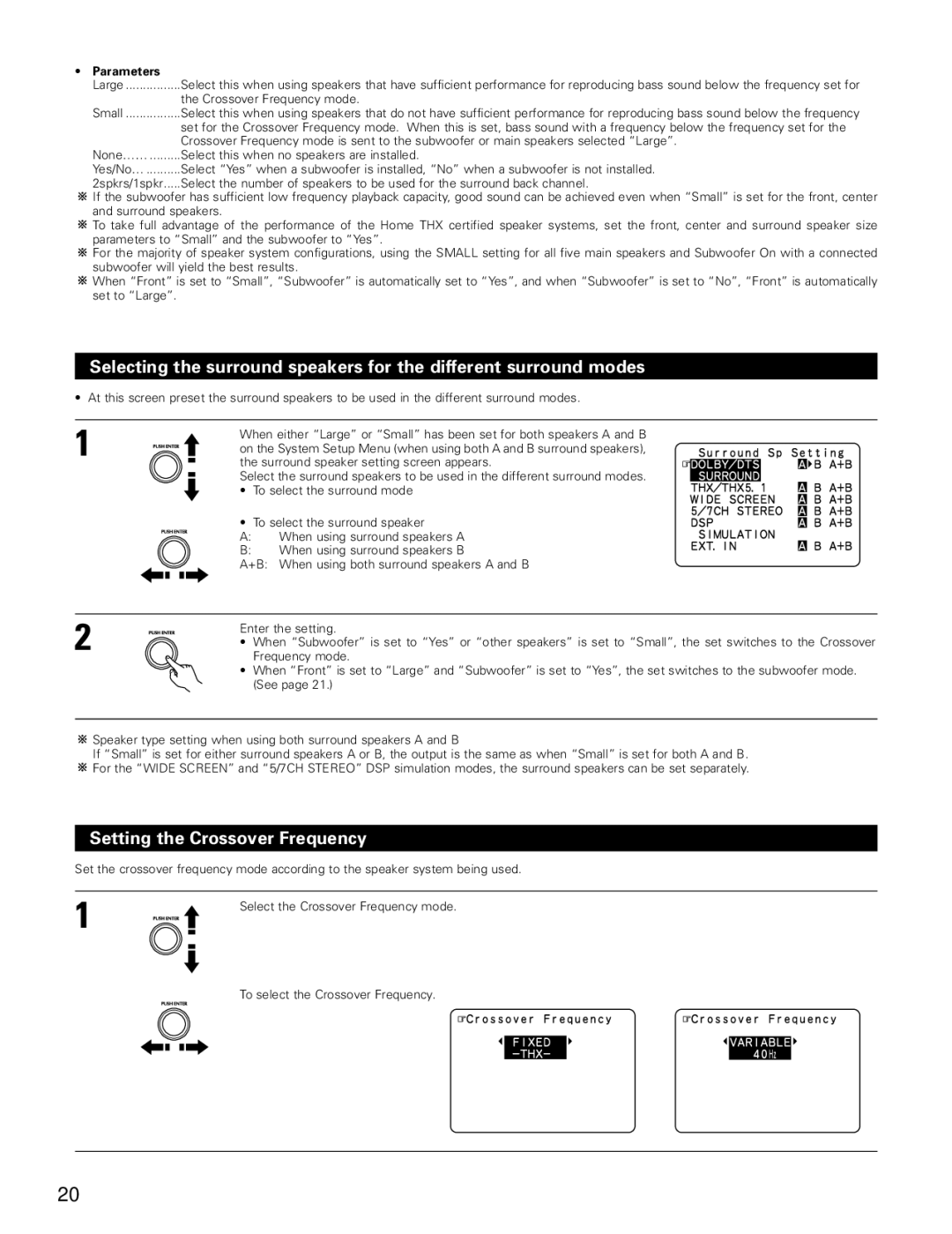 Denon AVR-4802 manual Setting the Crossover Frequency, Parameters 