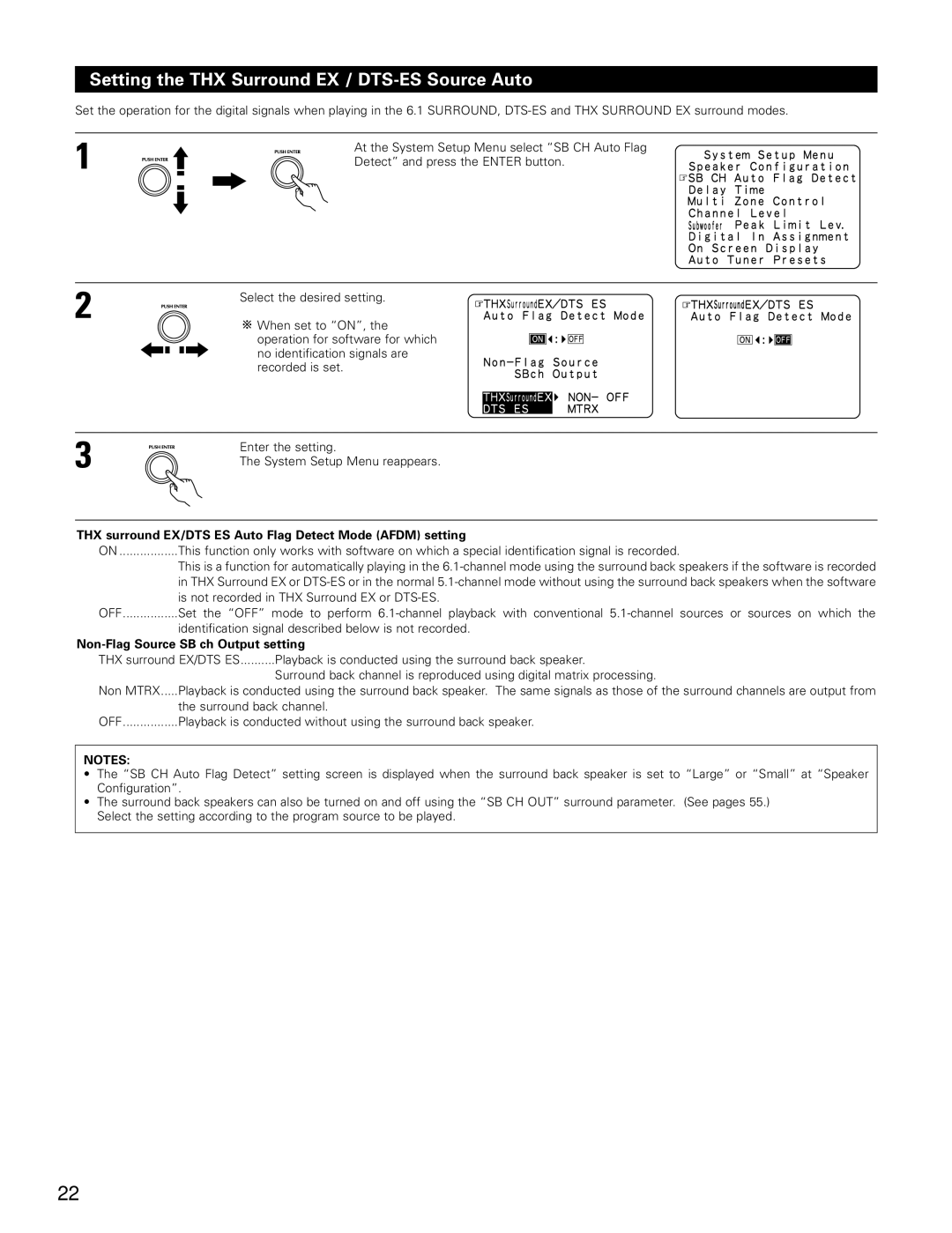 Denon AVR-4802 Setting the THX Surround EX / DTS-ES Source Auto, THX surround EX/DTS ES Auto Flag Detect Mode Afdm setting 