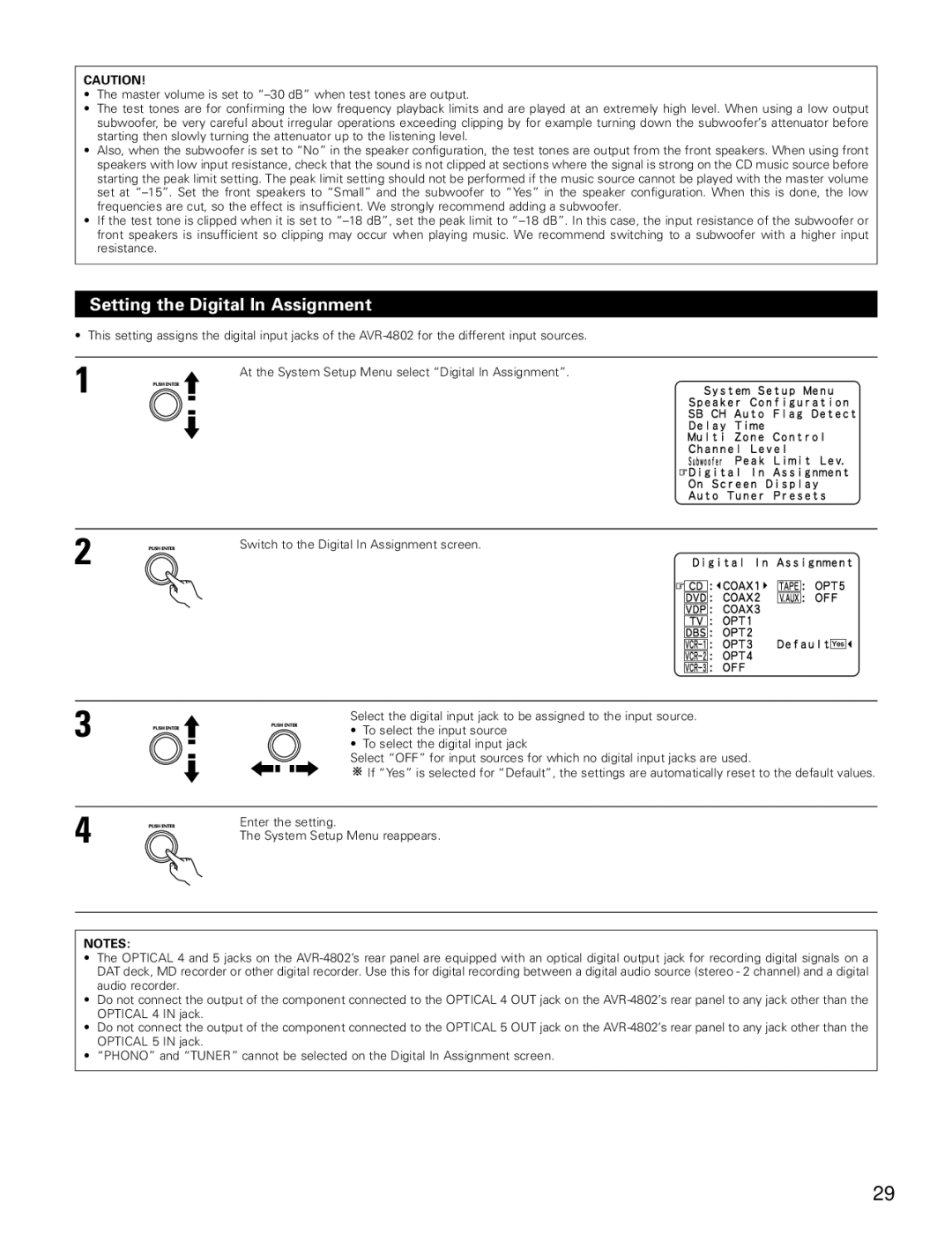 Denon AVR-4802 manual Setting the Digital In Assignment 