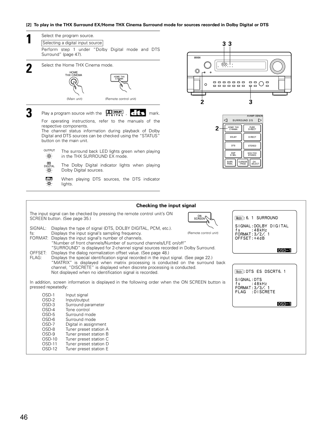 Denon AVR-4802 manual Checking the input signal 