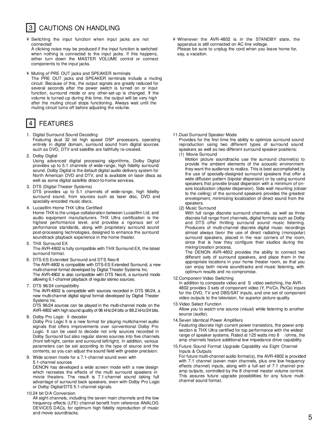 Denon AVR-4802 manual Features 