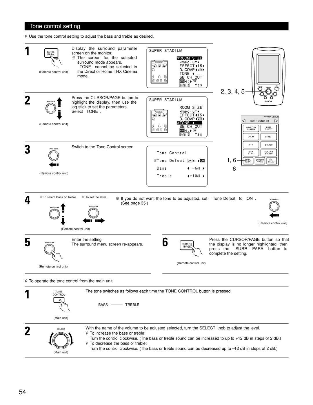 Denon AVR-4802 manual Tone control setting, Select Tone 