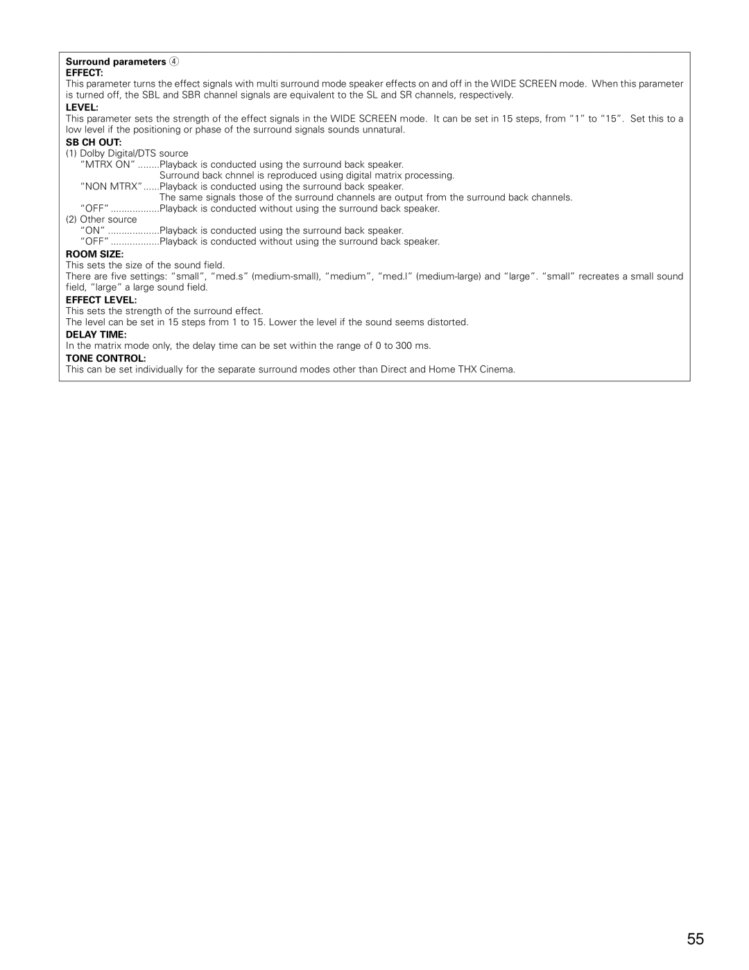 Denon AVR-4802 manual Surround parameters r, Effect 