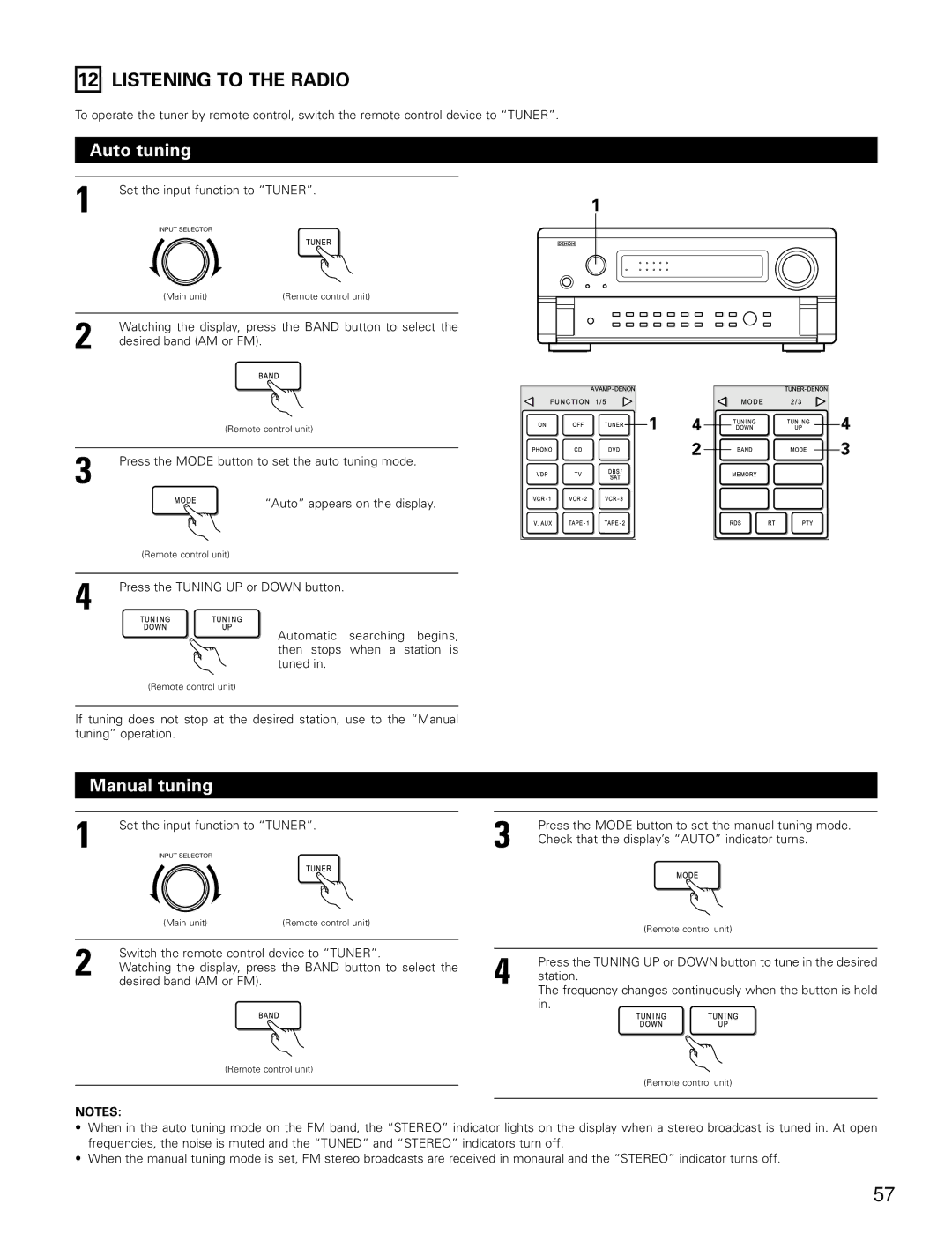 Denon AVR-4802 manual Listening to the Radio, Auto tuning, Manual tuning 