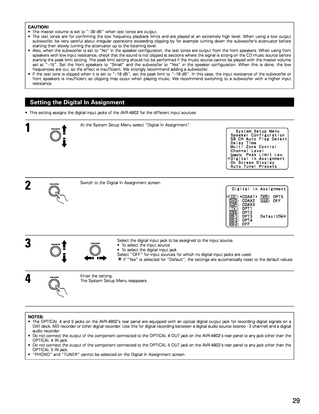 Denon AVR-4802 manual Setting the Digital In Assignment, 2 3 4, Notes 