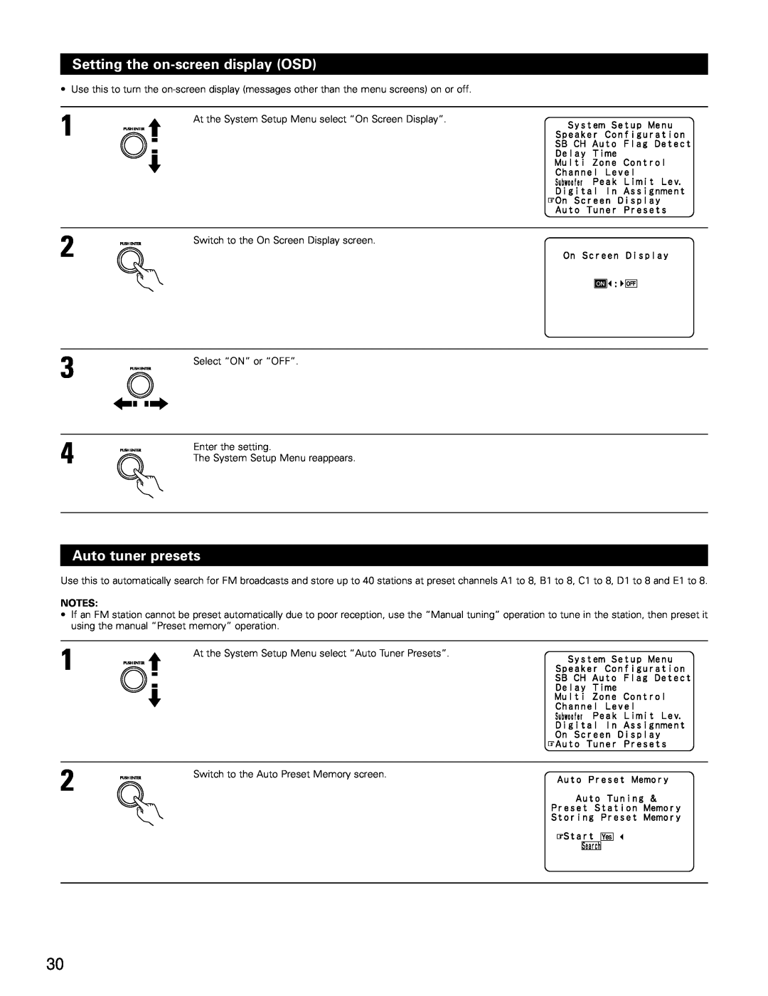 Denon AVR-4802 manual Setting the on-screendisplay OSD, Auto tuner presets, 2 3 4 