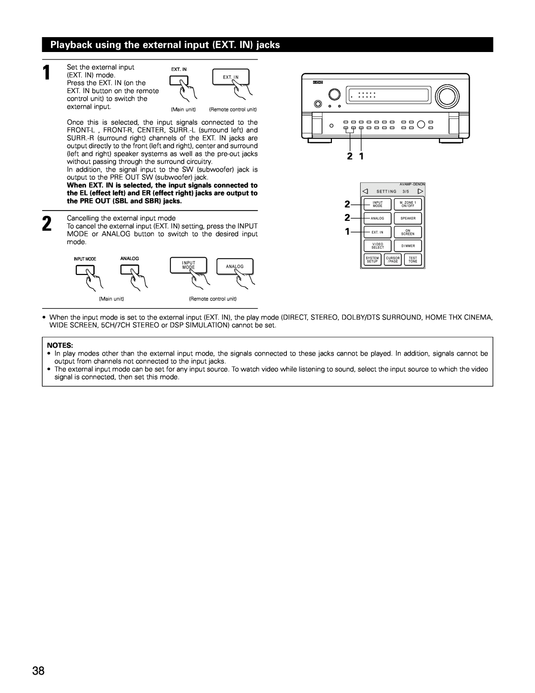 Denon AVR-4802 manual Playback using the external input EXT. IN jacks, Notes 