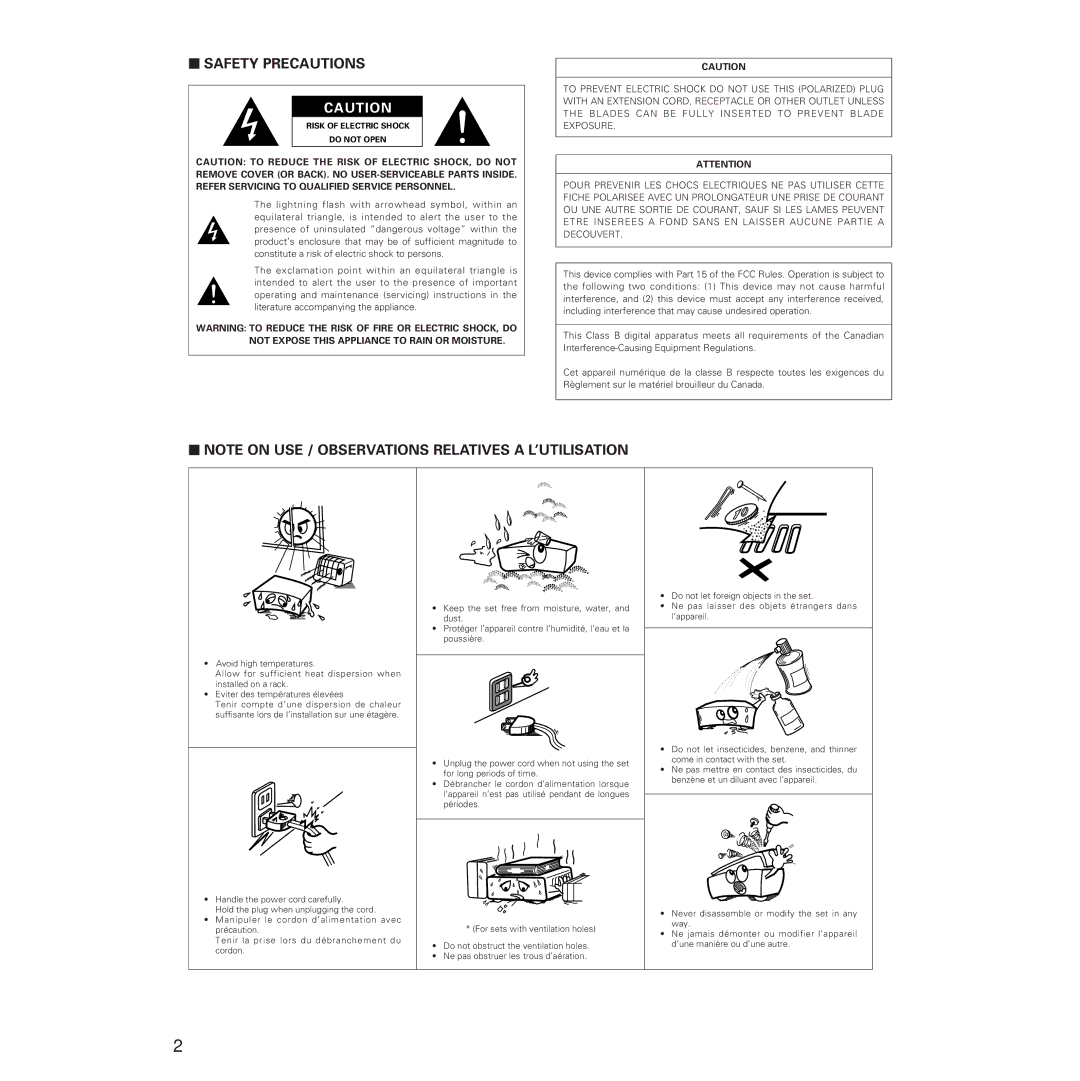 Denon AVR-5700 manual Safety Precautions 