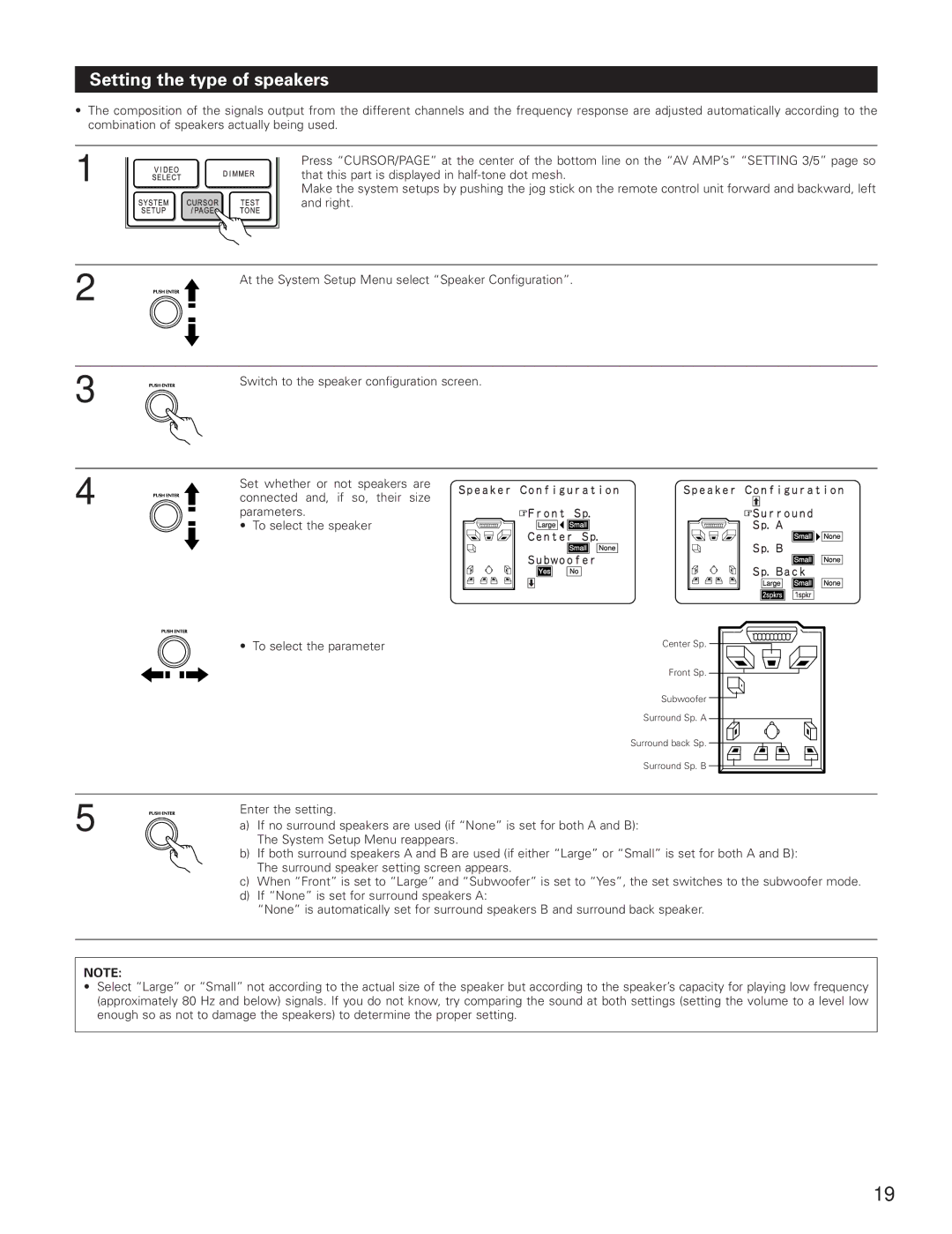 Denon AVR-5800 operating instructions Setting the type of speakers 