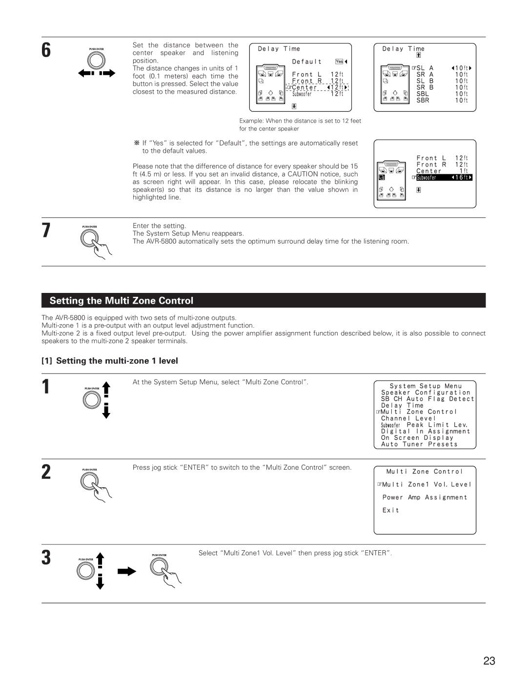 Denon AVR-5800 operating instructions Setting the Multi Zone Control, Setting the multi-zone 1 level 