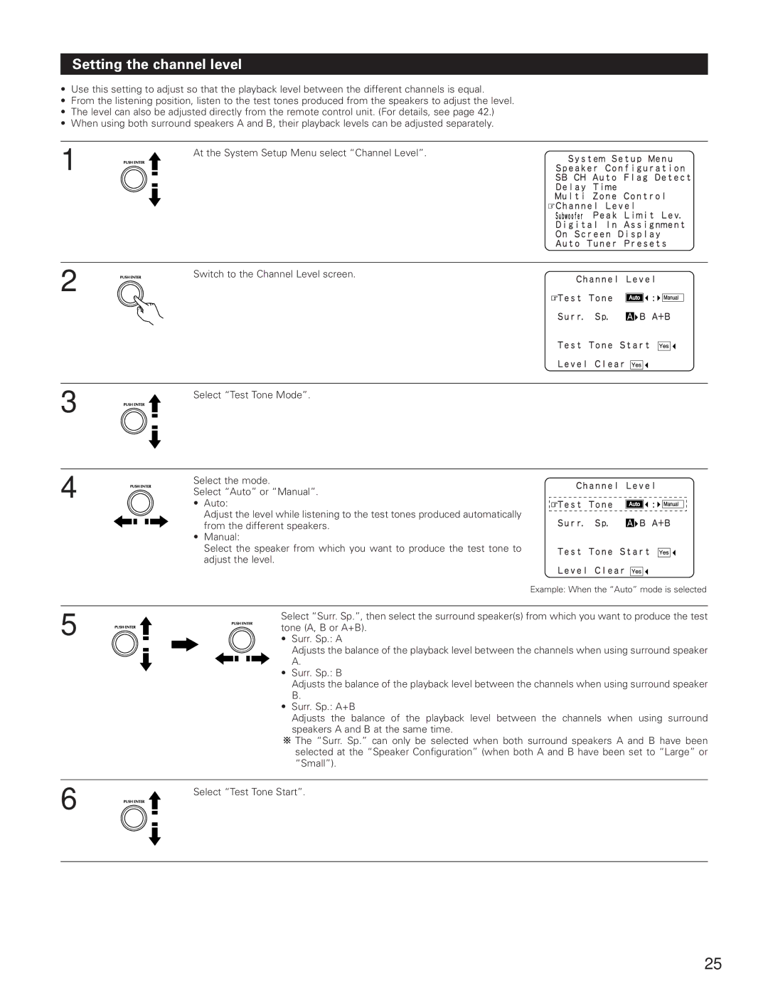 Denon AVR-5800 operating instructions Setting the channel level 