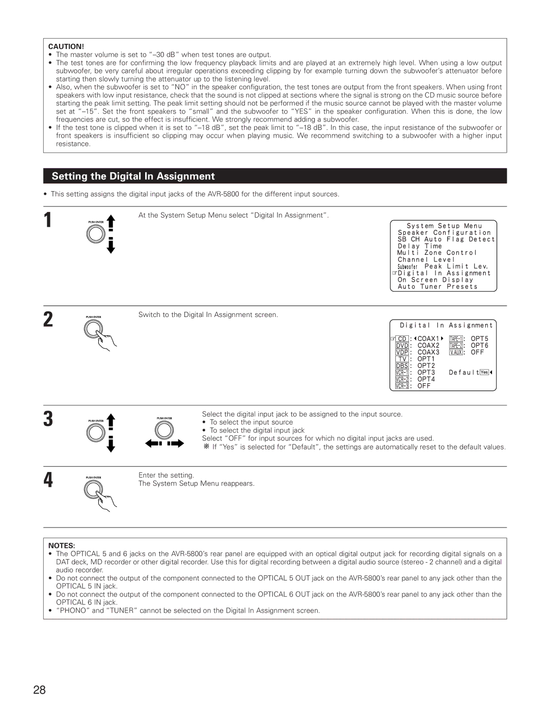 Denon AVR-5800 operating instructions Setting the Digital In Assignment 