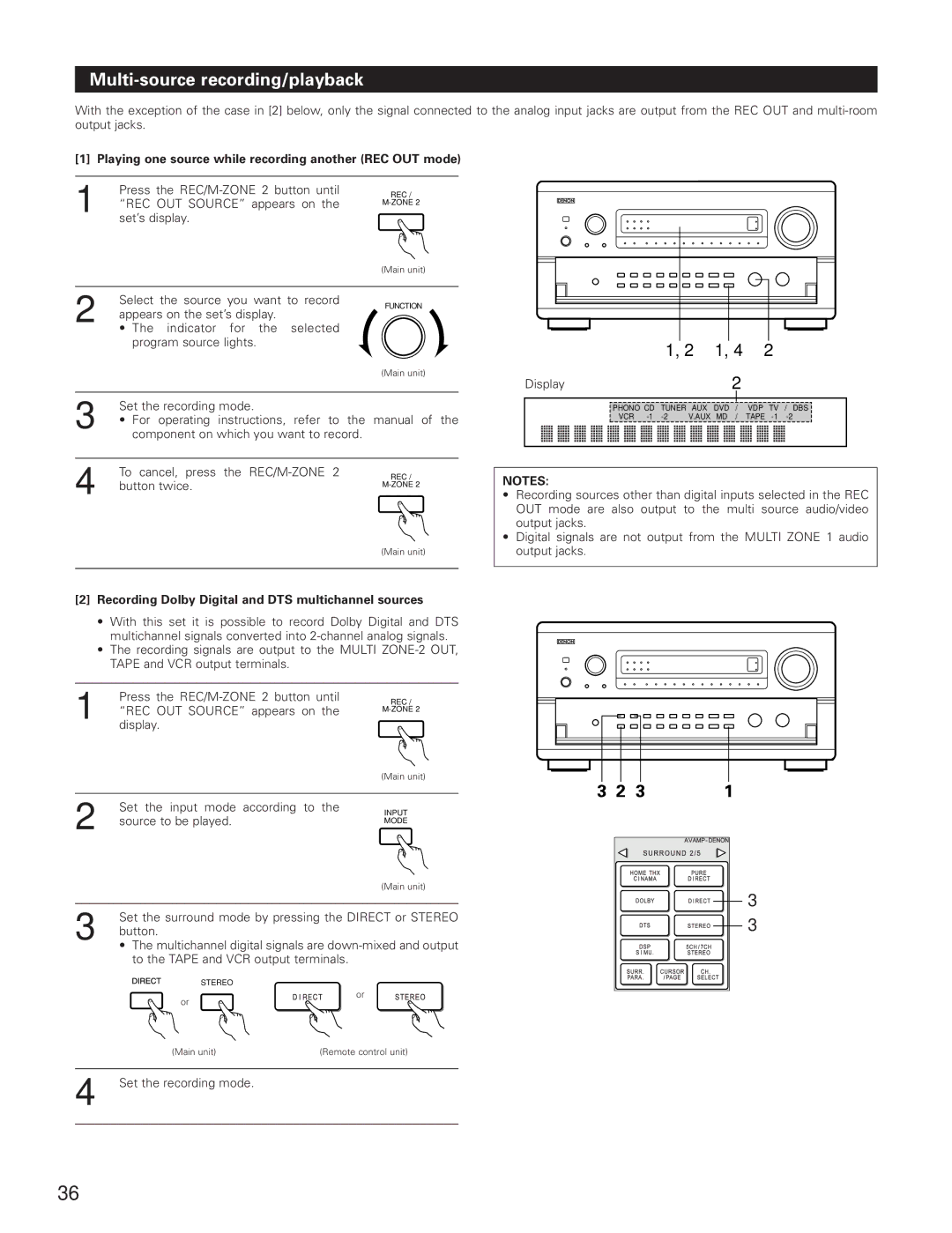 Denon AVR-5800 Multi-source recording/playback, Playing one source while recording another REC OUT mode 