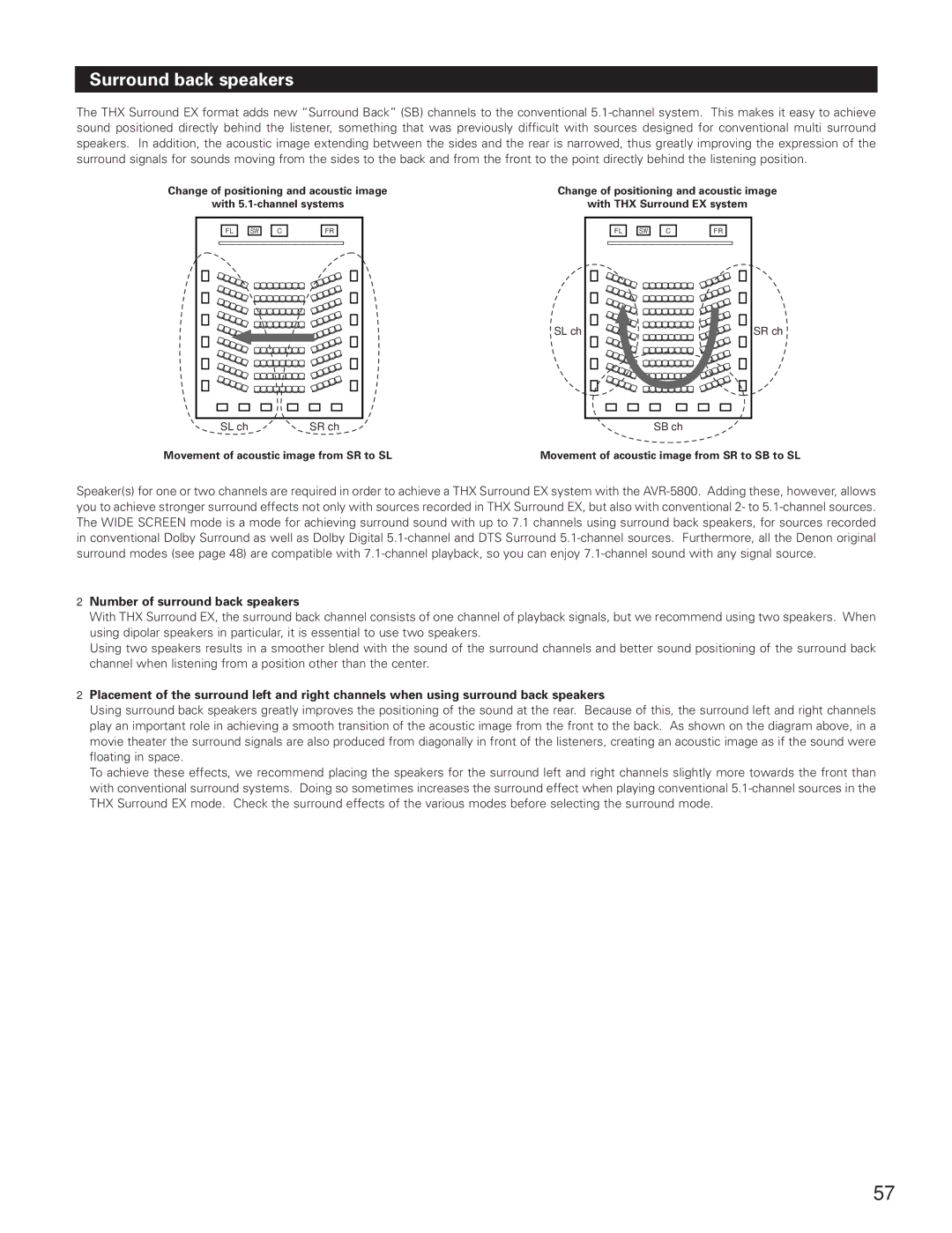 Denon AVR-5800 operating instructions Surround back speakers, Number of surround back speakers 