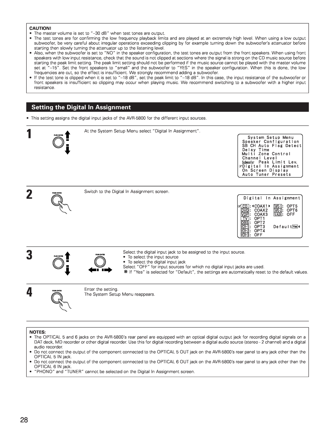 Denon AVR-5800 operating instructions Setting the Digital In Assignment 