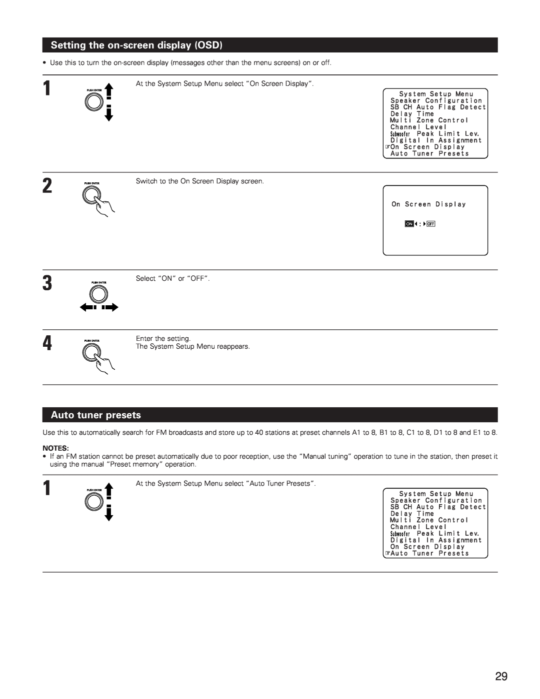 Denon AVR-5800 operating instructions Setting the on-screendisplay OSD, Auto tuner presets 
