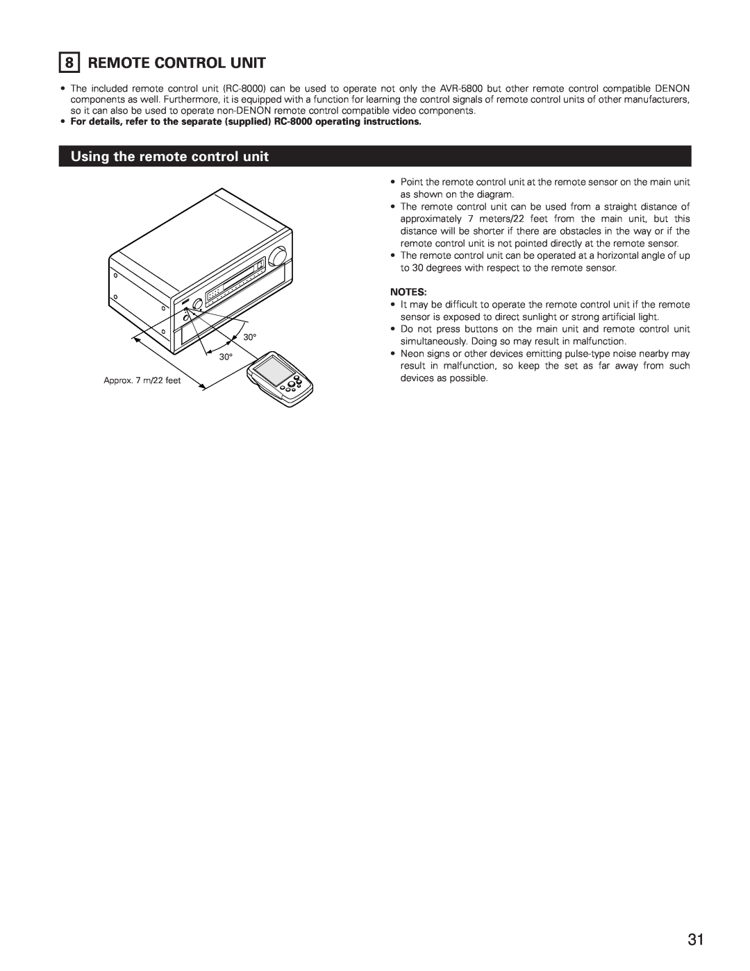 Denon AVR-5800 operating instructions 8REMOTE CONTROL UNIT, Using the remote control unit 