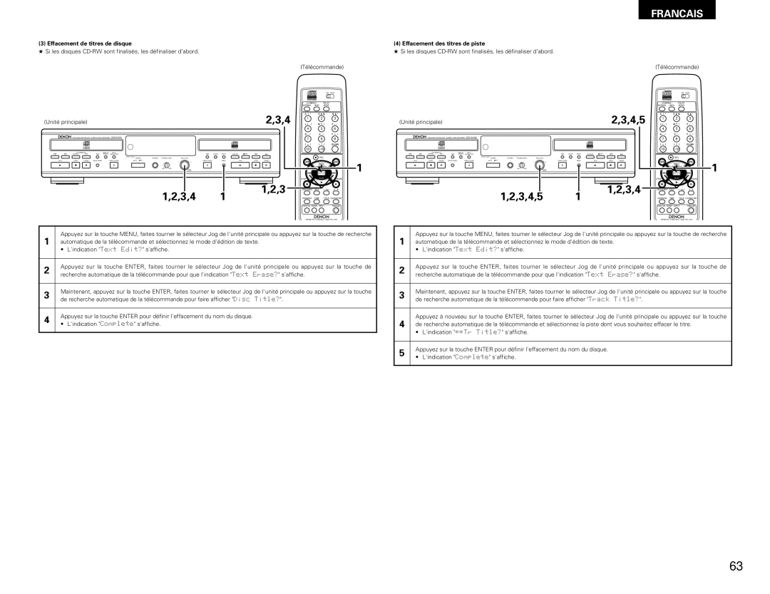 Denon CDR-W1500 operating instructions Effacement de titres de disque, Effacement des titres de piste 