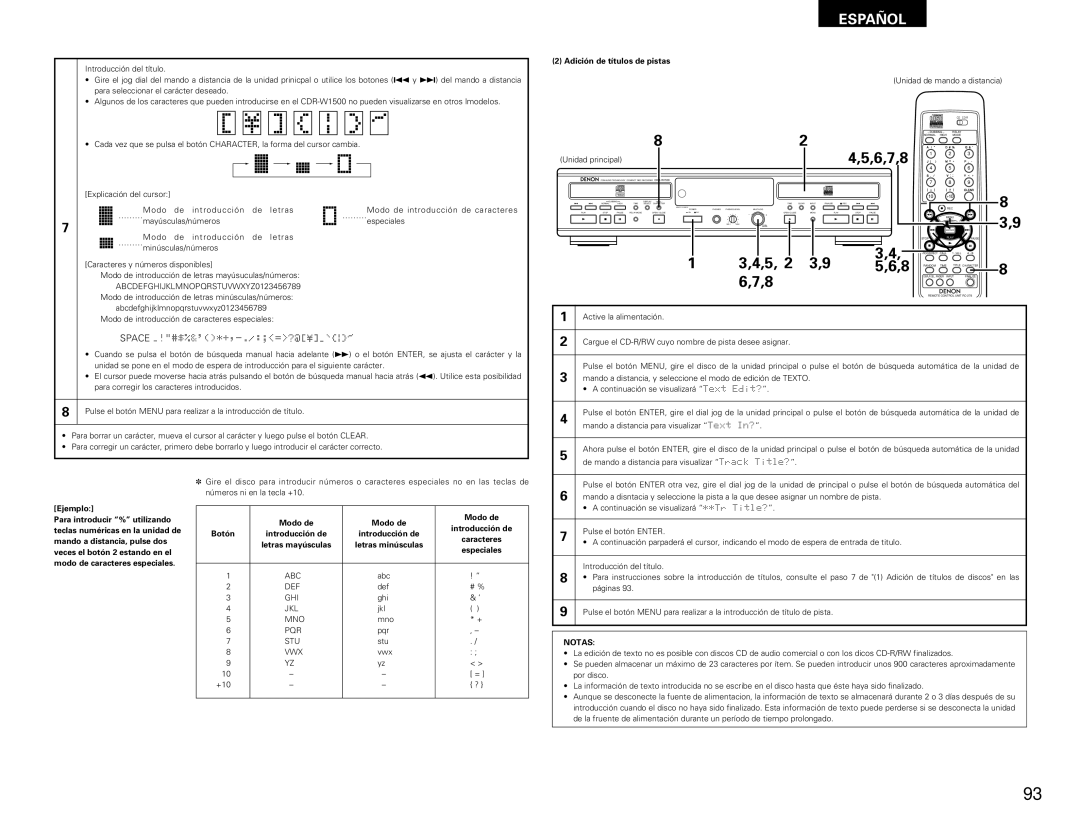 Denon CDR-W1500 operating instructions Adición de títulos de pistas, Abc 