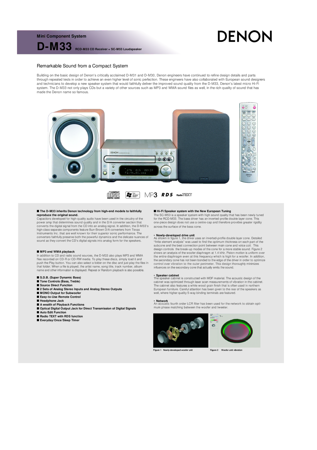 Denon D-M33 manual Remarkable Sound from a Compact System 