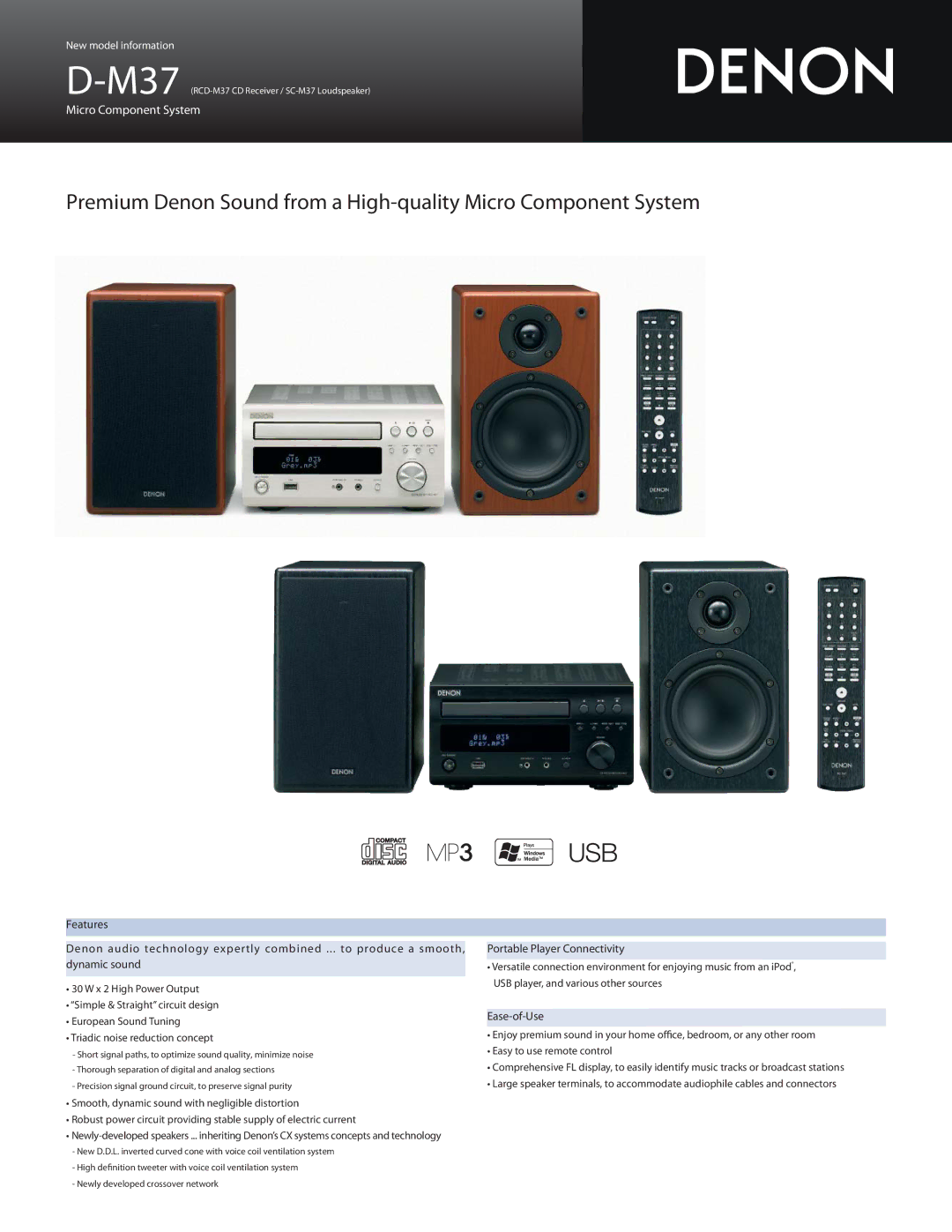 Denon D-M37 manual Portable Player Connectivity, Ease-of-Use 