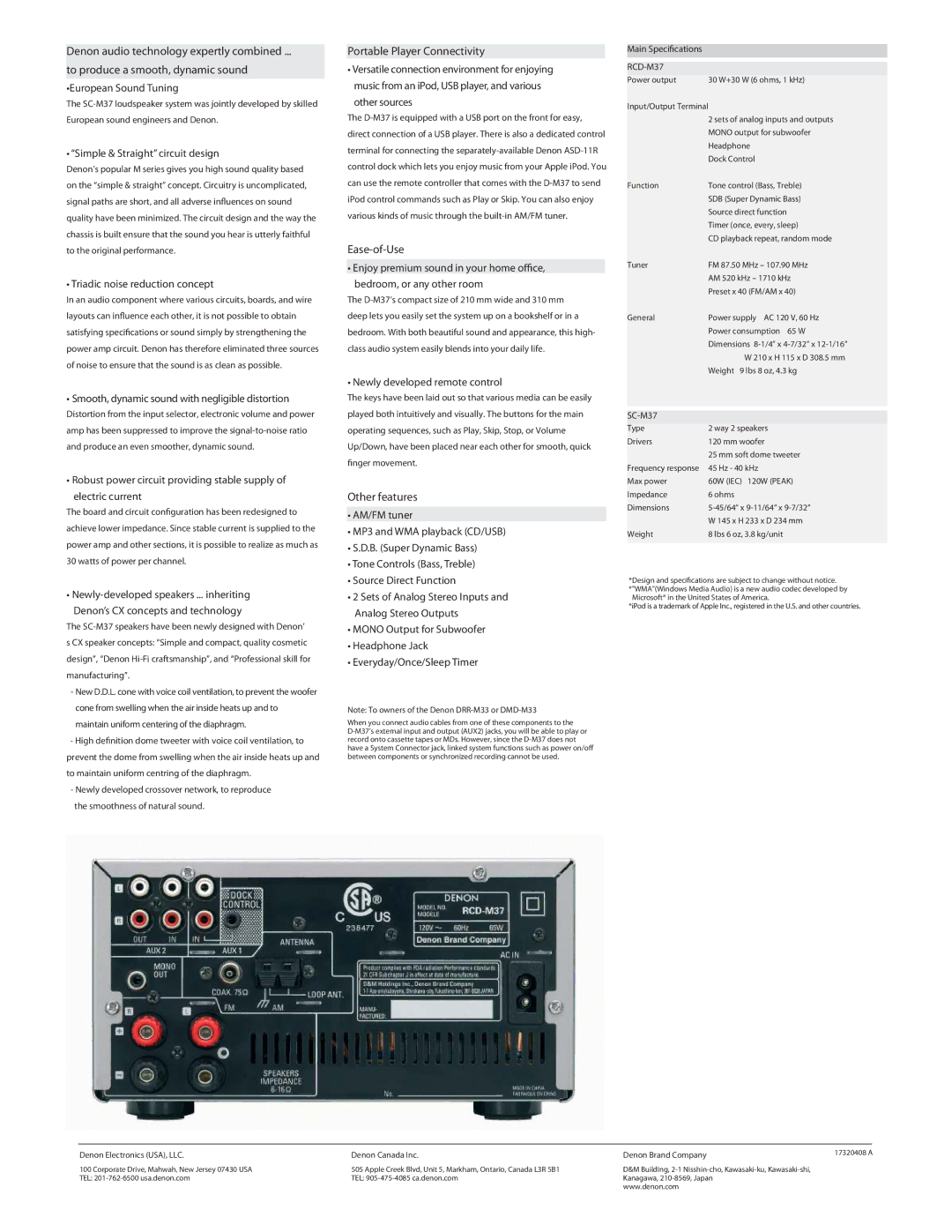 Denon manual Other features, Smooth, dynamic sound with negligible distortion, Other sources, RCD-M37 