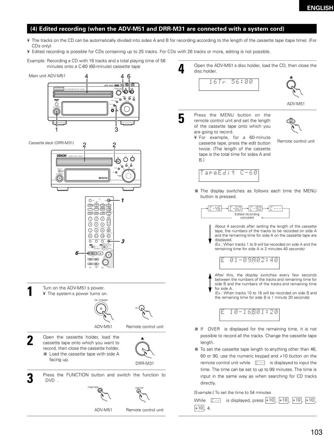 Denon ADV-M51, D-M51DVS, ADVM51 manual R 5 6 0, ApeEdit C, 01 09A0240, 10 16B0120 