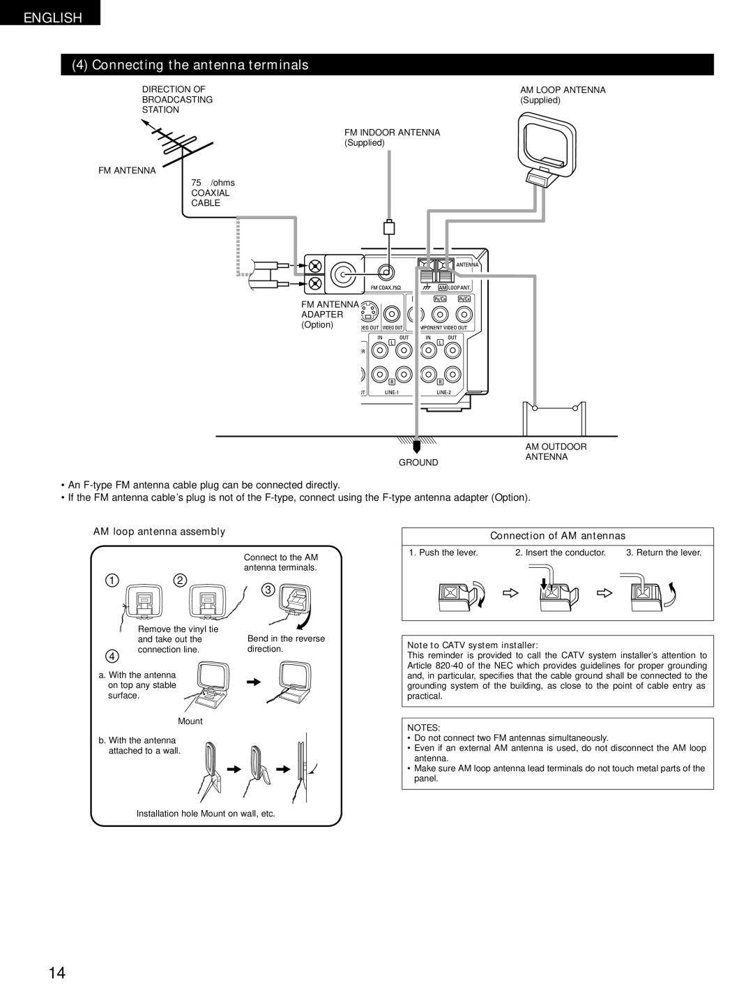 Denon D-M51DVS, ADVM51, ADV-M51 manual Connecting the antenna terminals, AM loop antenna assembly, Connection of AM antennas 