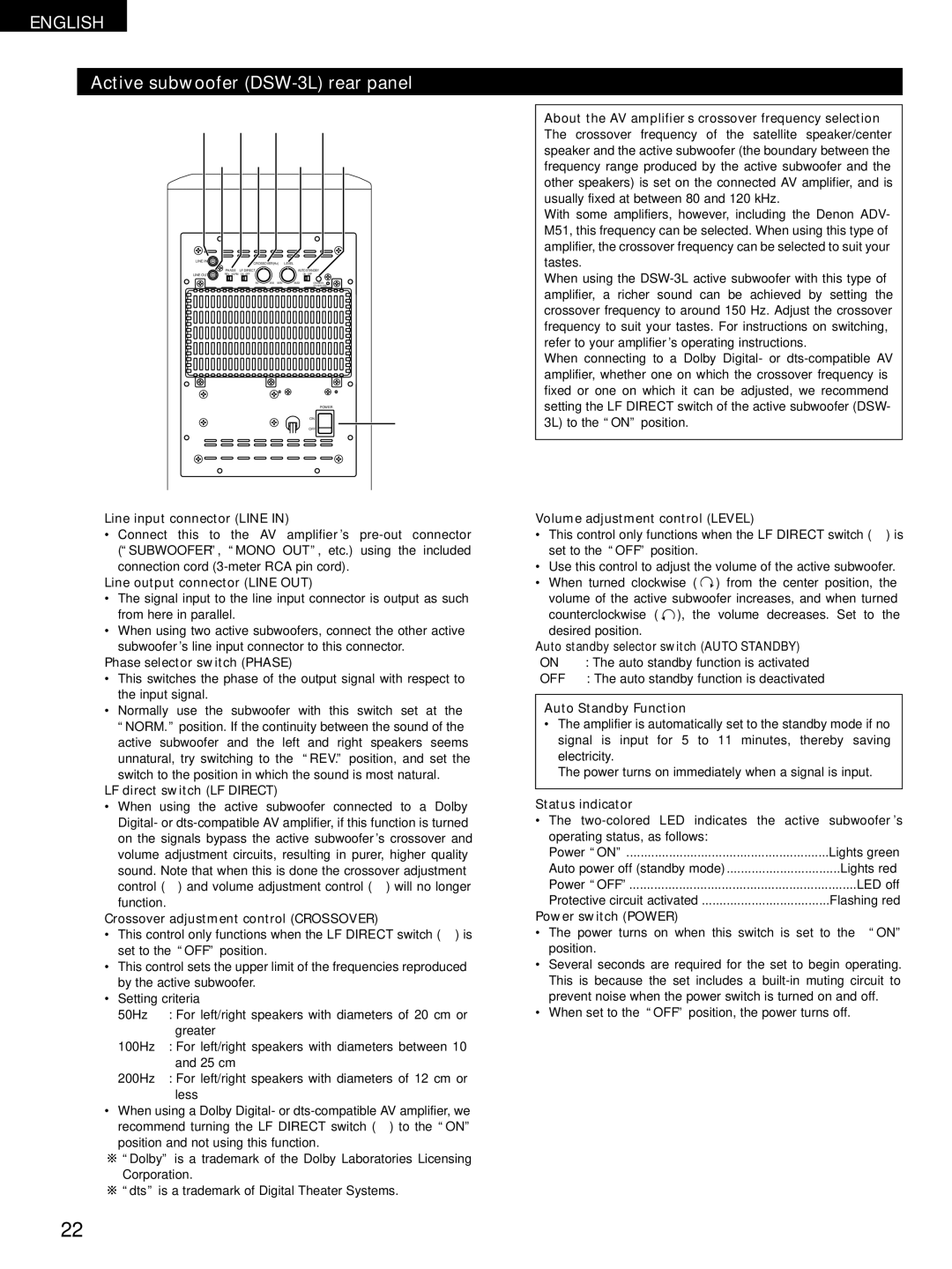 Denon D-M51DVS, ADVM51, ADV-M51 Line input connector Line, Line output connector Line OUT, Phase selector switch Phase 