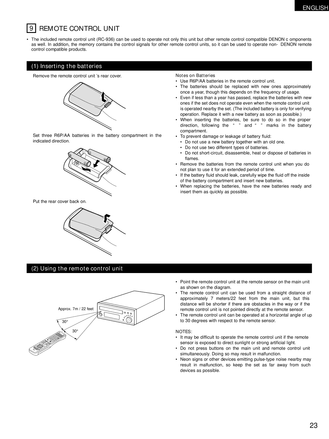 Denon ADV-M51, D-M51DVS, ADVM51 manual Remote Control Unit, Inserting the batteries, Using the remote control unit 