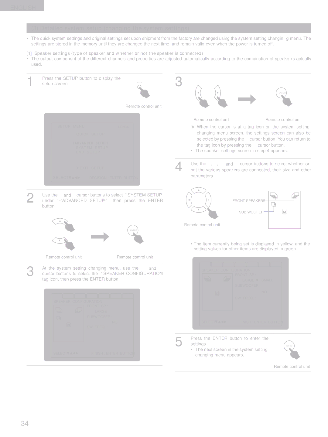 Denon D-M51DVS, ADVM51, ADV-M51 manual Detailed system setup changing the system settings 