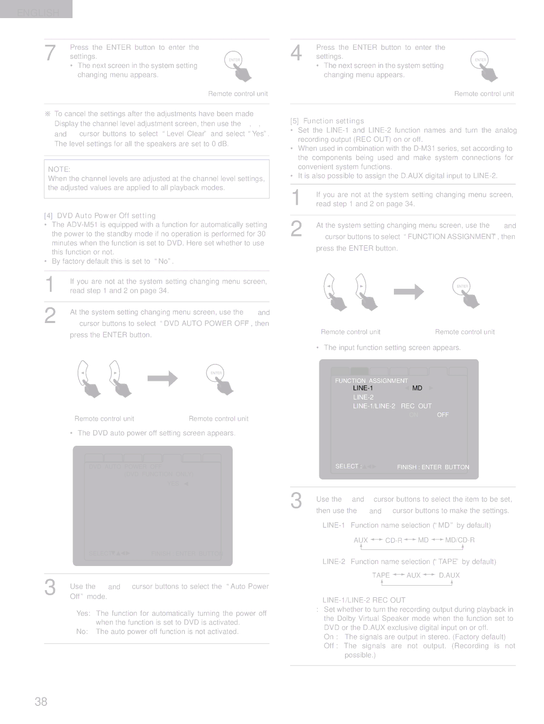 Denon D-M51DVS, ADVM51, ADV-M51 manual DVD Auto Power Off setting, Function settings, LINE-1/LINE-2 REC OUT 