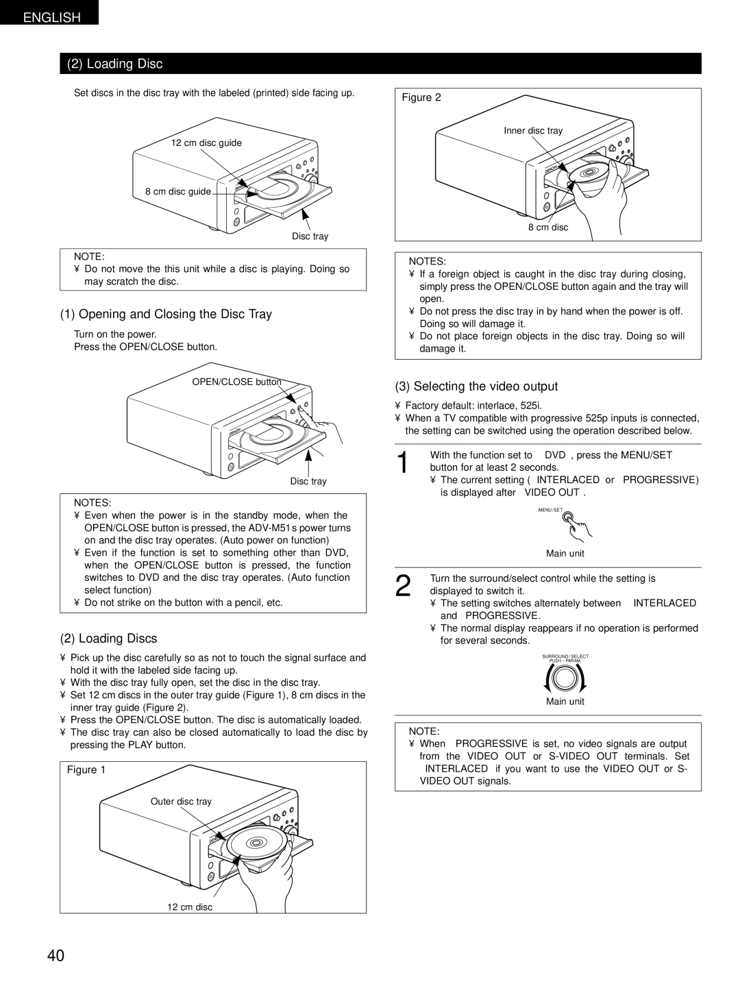 Denon D-M51DVS, ADVM51, ADV-M51 manual Loading Disc 