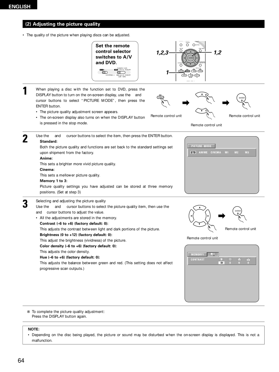 Denon D-M51DVS, ADVM51, ADV-M51 manual Adjusting the picture quality 