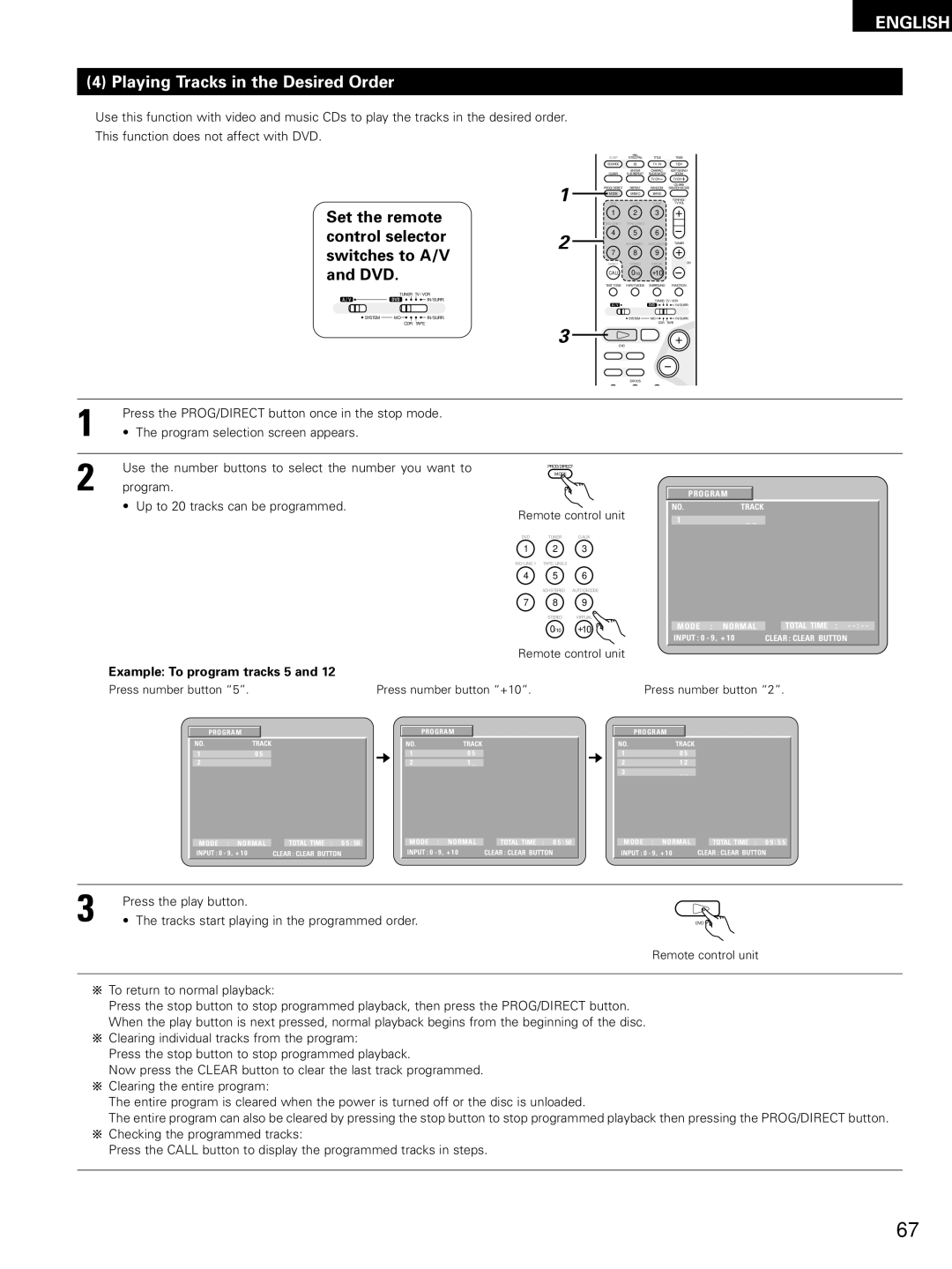 Denon ADV-M51, D-M51DVS, ADVM51 manual Playing Tracks in the Desired Order, Example To program tracks 5 