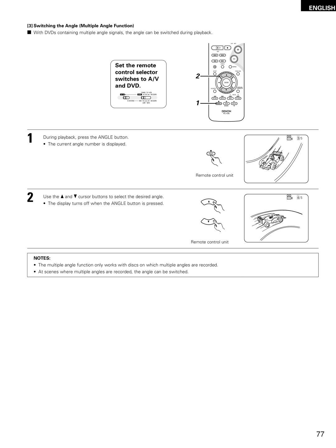 Denon ADV-M51, D-M51DVS, ADVM51 manual Switching the Angle Multiple Angle Function, Current angle number is displayed 