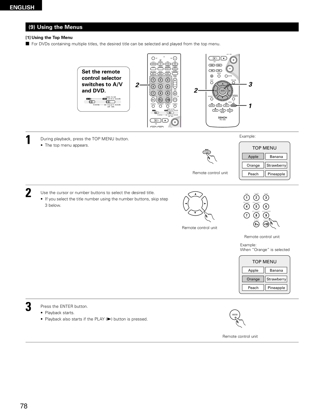 Denon D-M51DVS, ADVM51, ADV-M51 manual Using the Menus, Using the Top Menu 