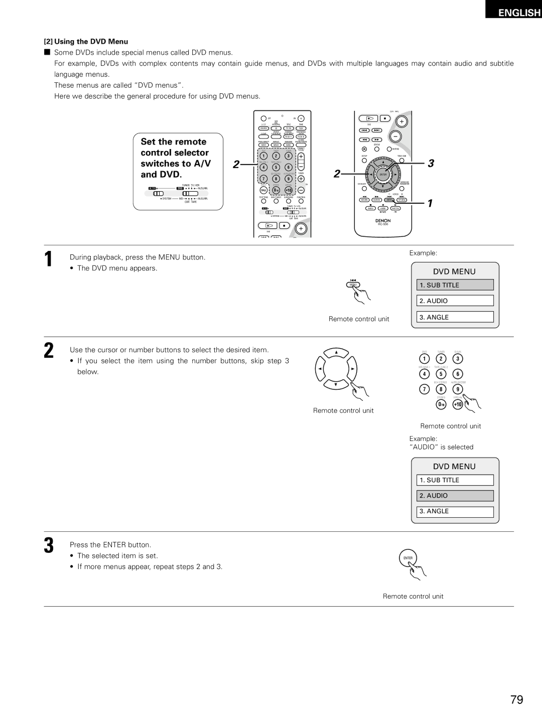 Denon ADV-M51, D-M51DVS, ADVM51 manual Using the DVD Menu 