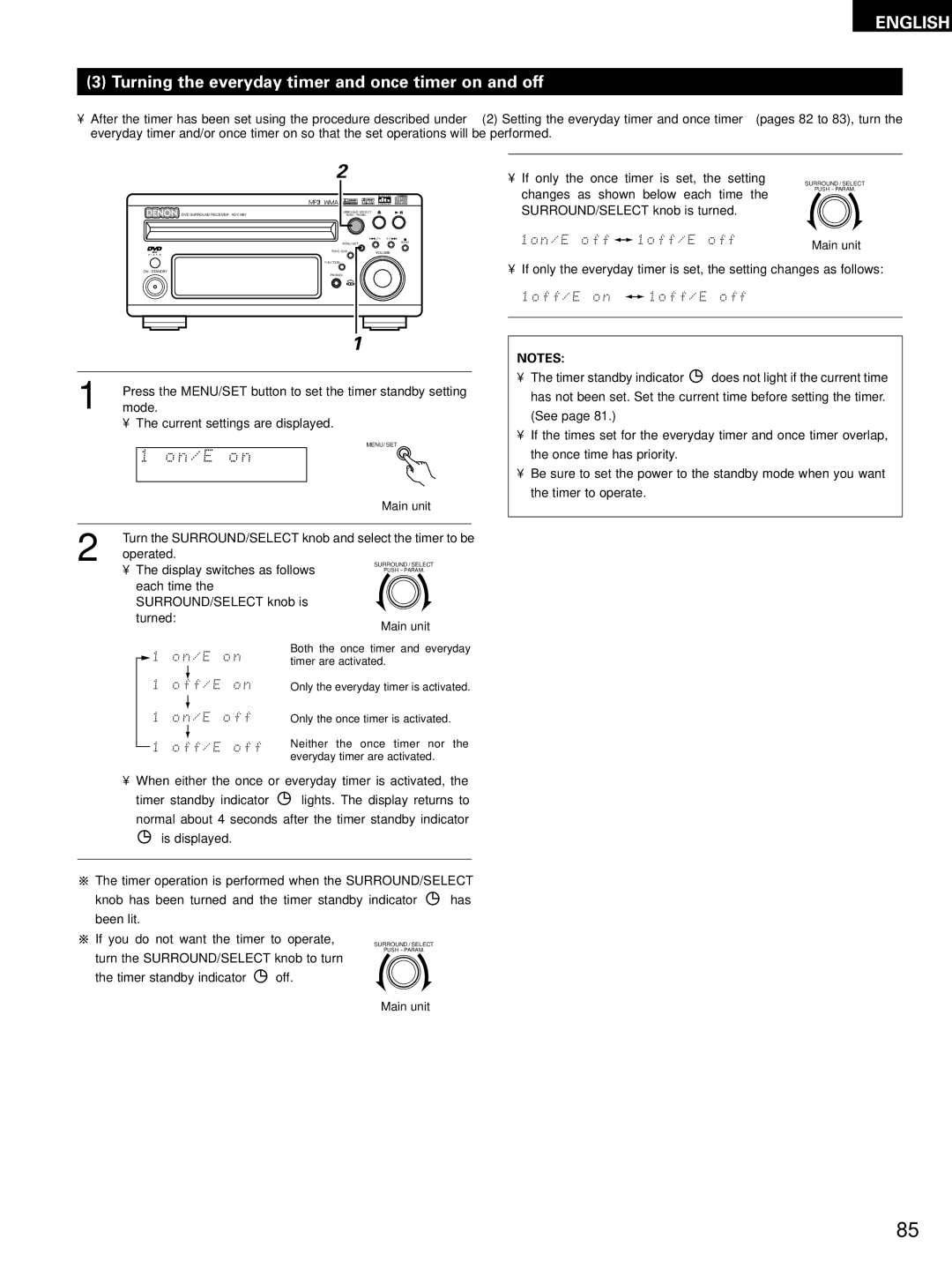 Denon ADV-M51, D-M51DVS, ADVM51 manual Turning the everyday timer and once timer on and off, N / E 